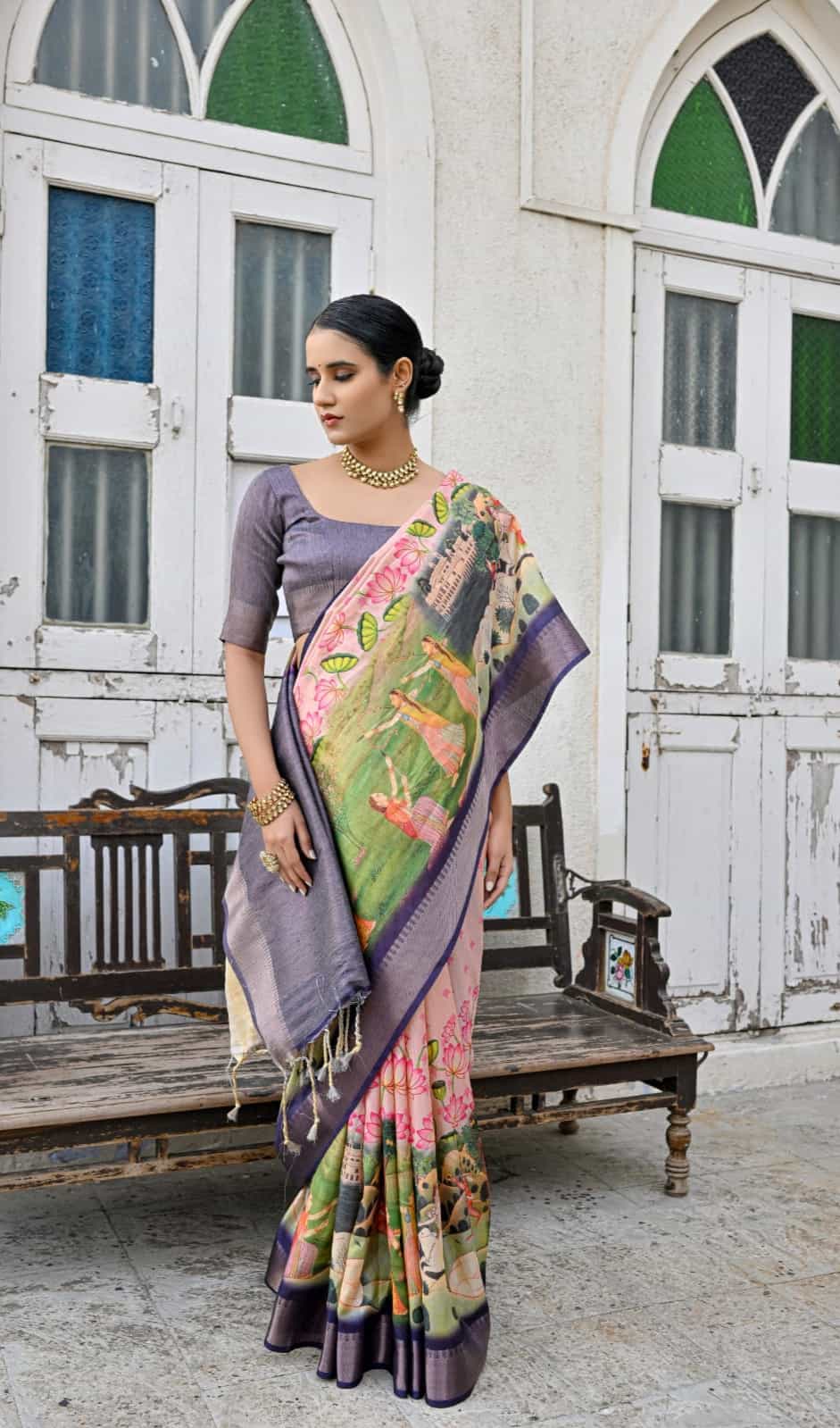Baby Pink Bhagalpuri Silk Saree