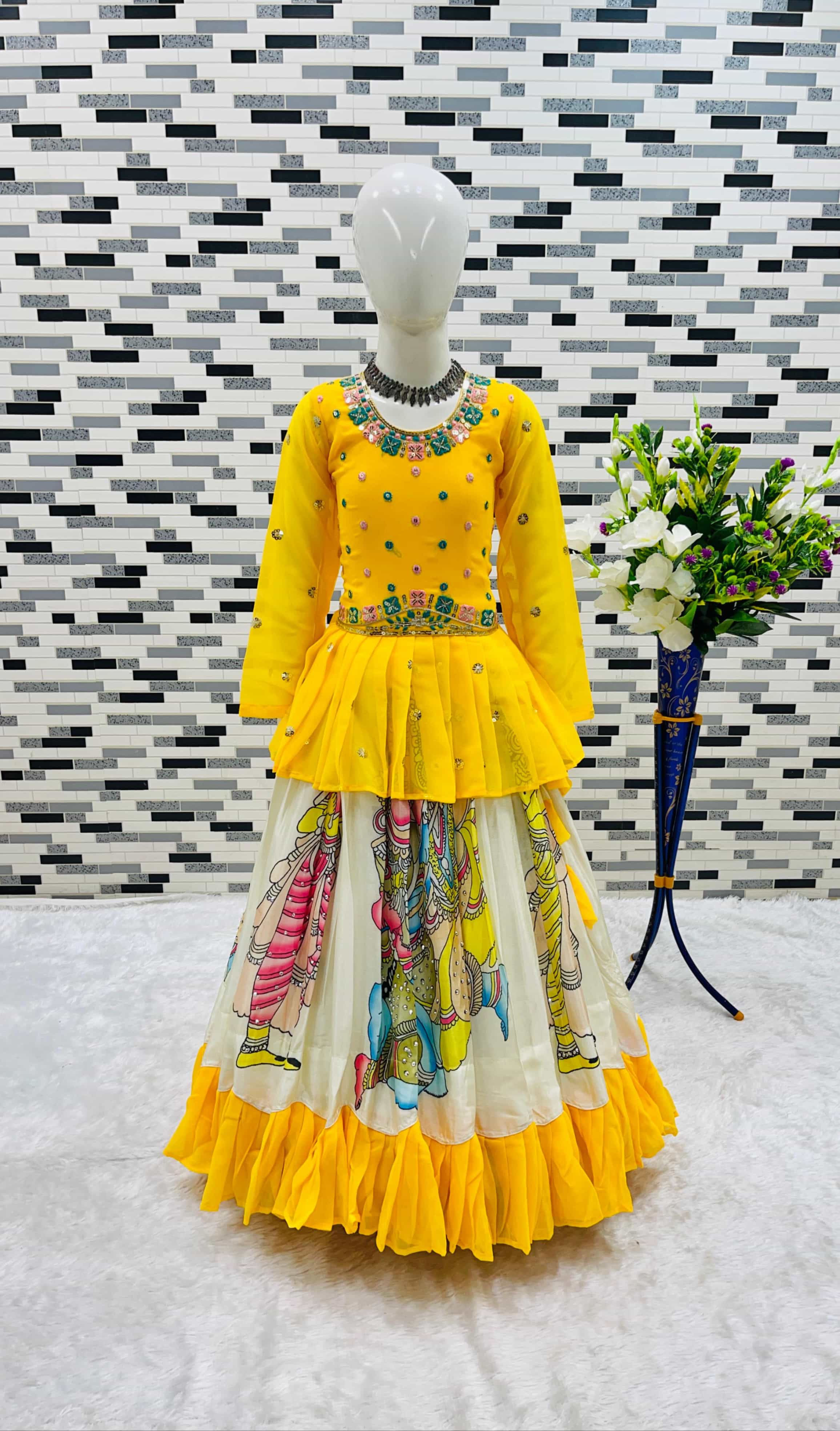 Yellow georgette embroidered choli