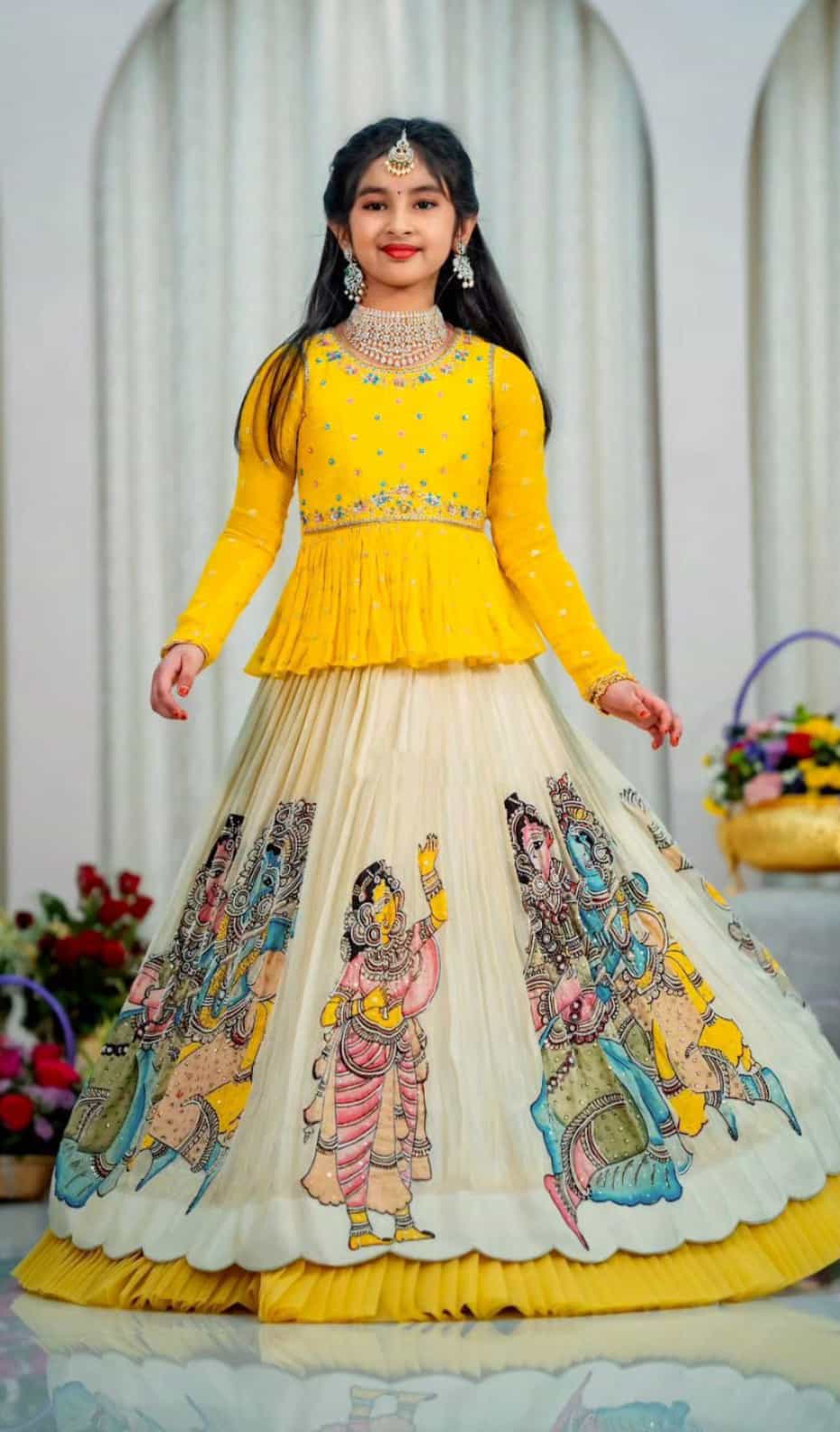 Chinnon silk lehenga with prints