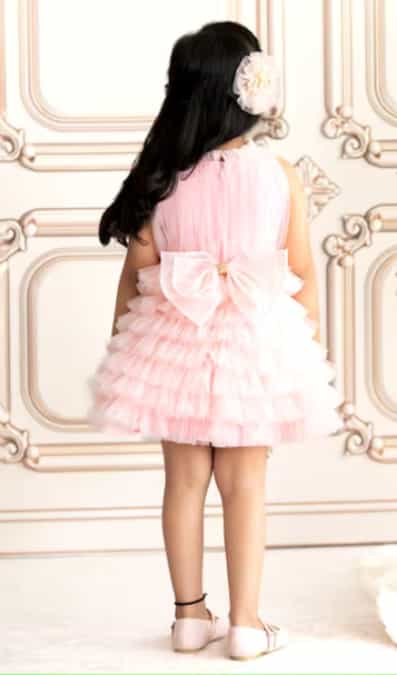 Pink net frock with frills