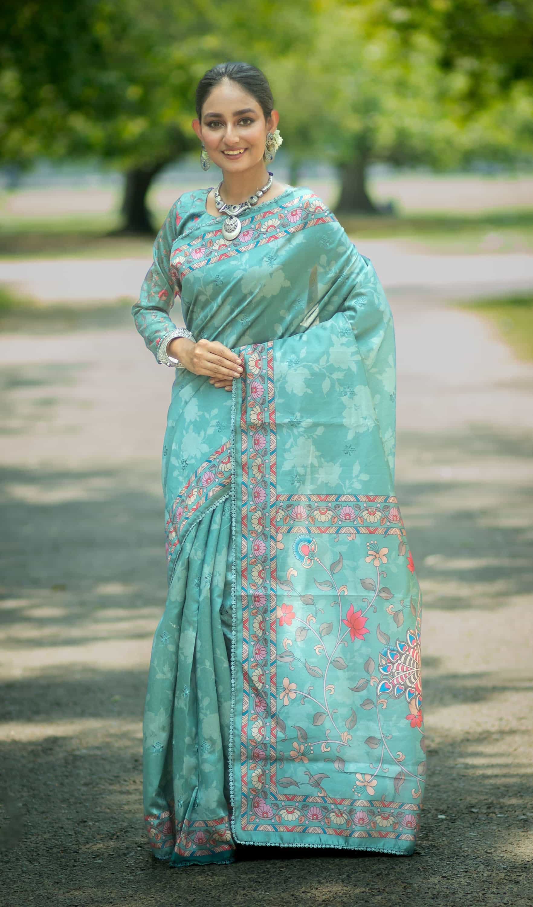 Sky Blue Tussar Silk Saree