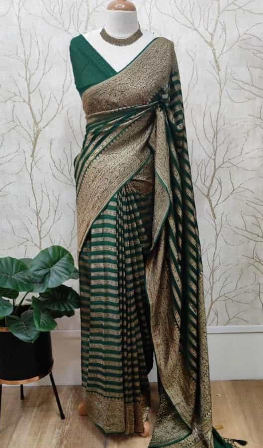 dark green khadi georgette silk saree