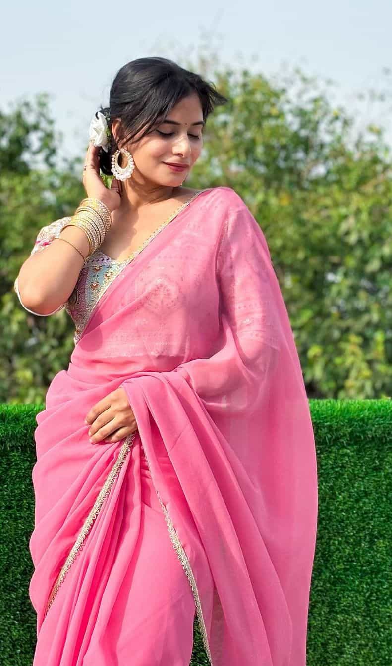 Pink Georgette Saree