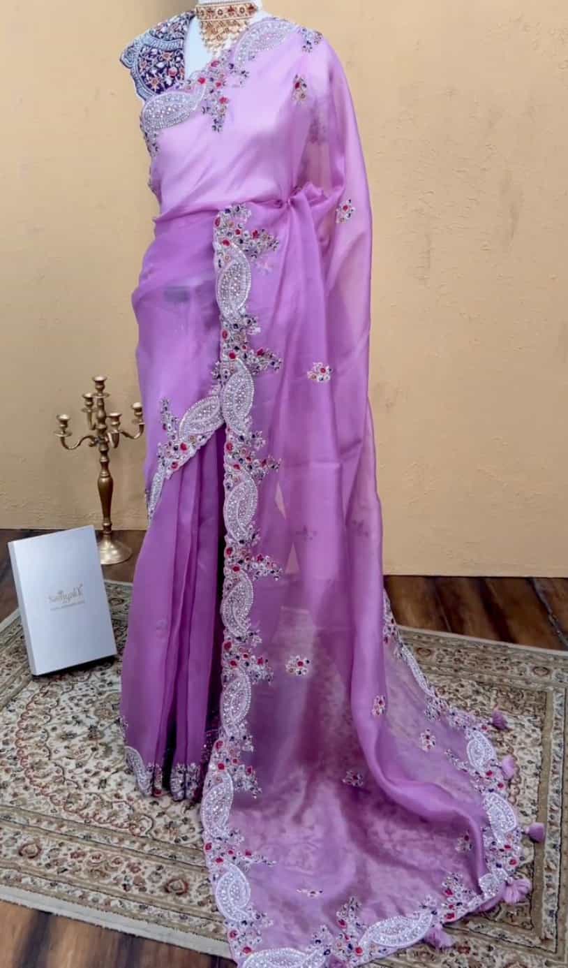 Lavender organza silk saree