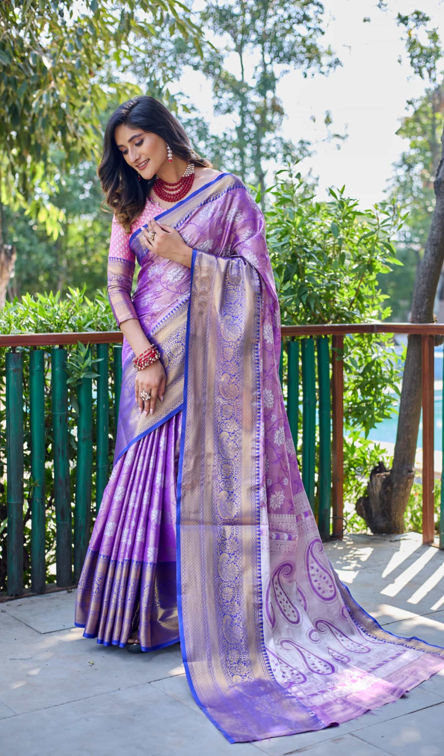 lavender banarasi silk saree