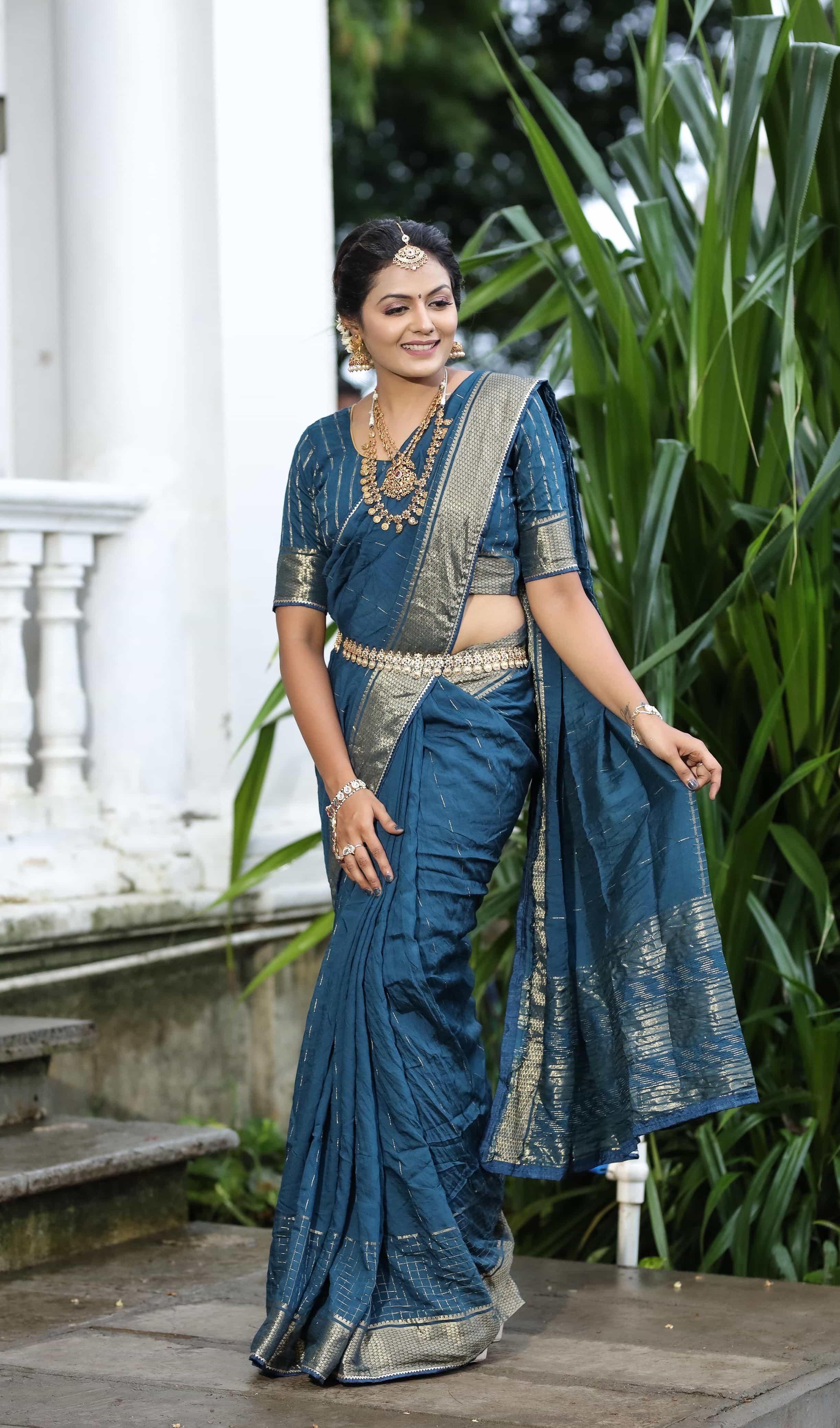 Peacock Blue Viscose Cotton Saree