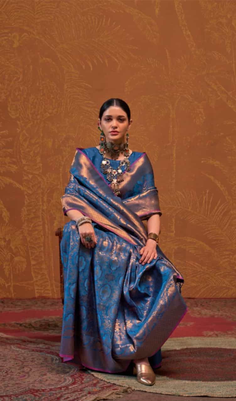 dark blue weaving silk saree