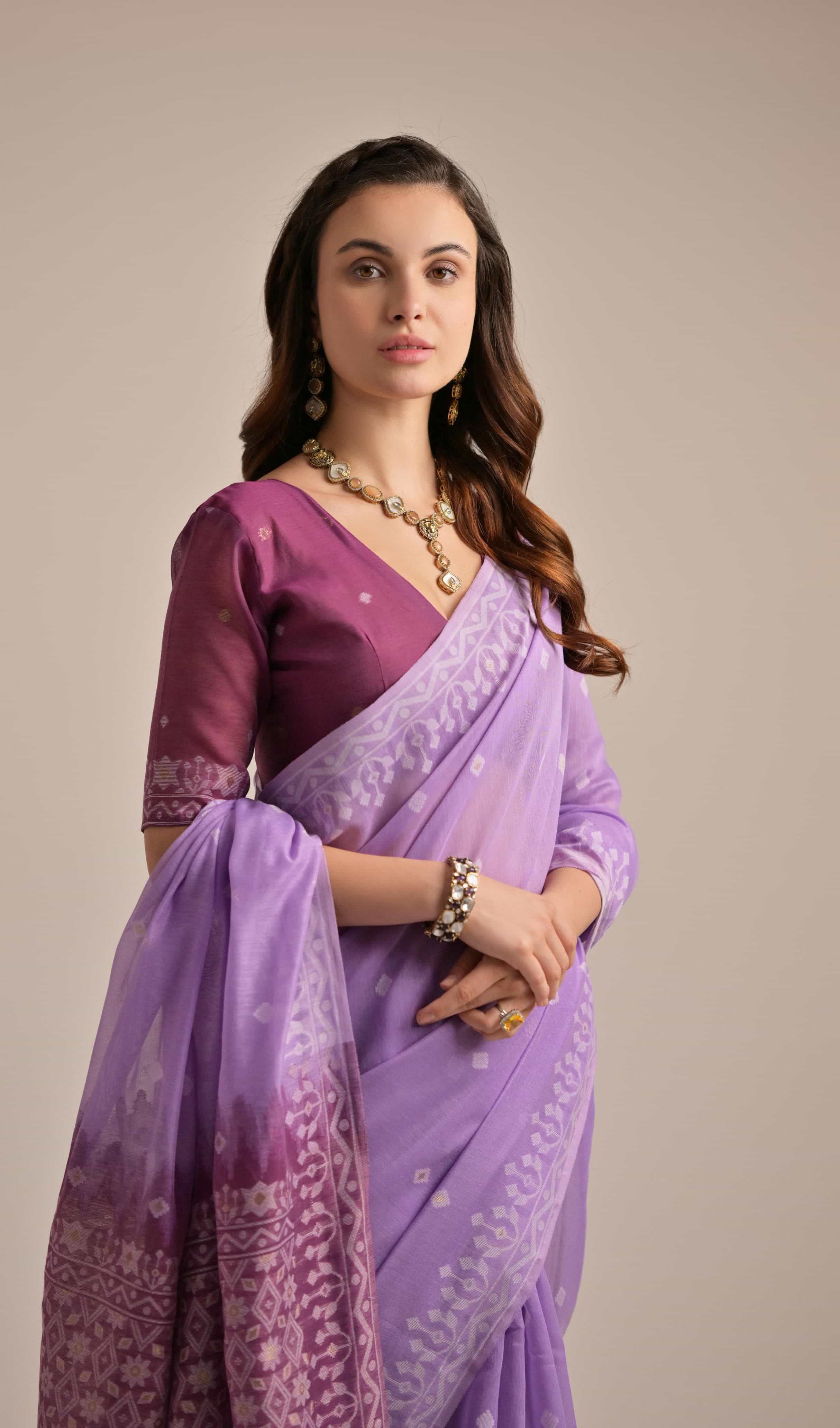 Lavender Muga Cotton Saree