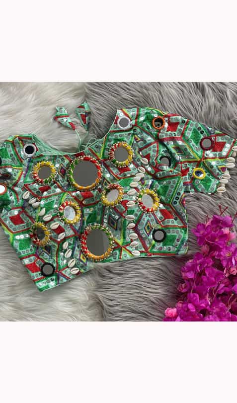 Stylish party wear mint green blouse with real kaudi embroidery