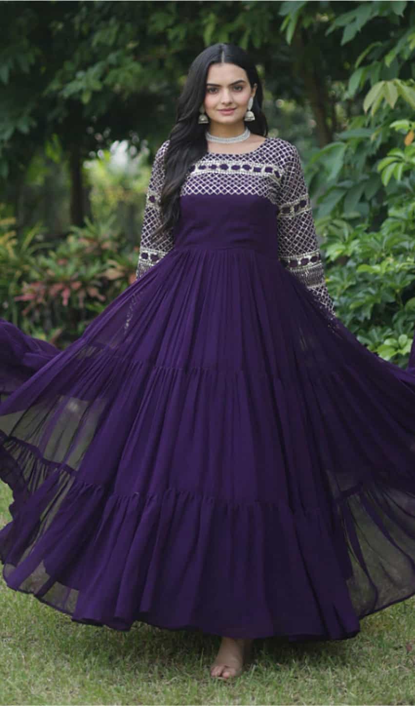 Fully stitched purple gown with soft cotton inner lining