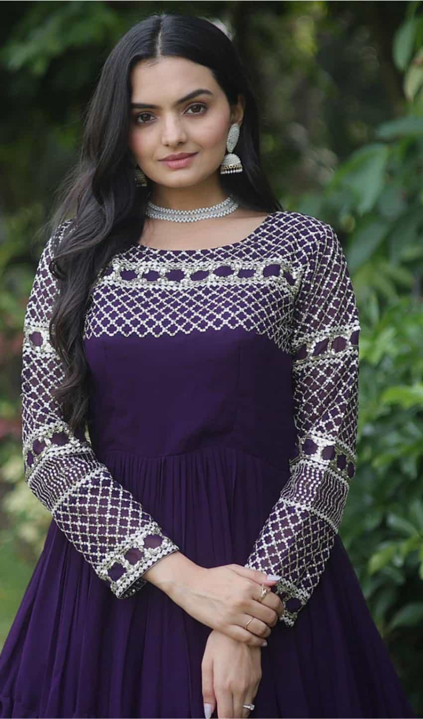Purple embroidered faux blooming gown 