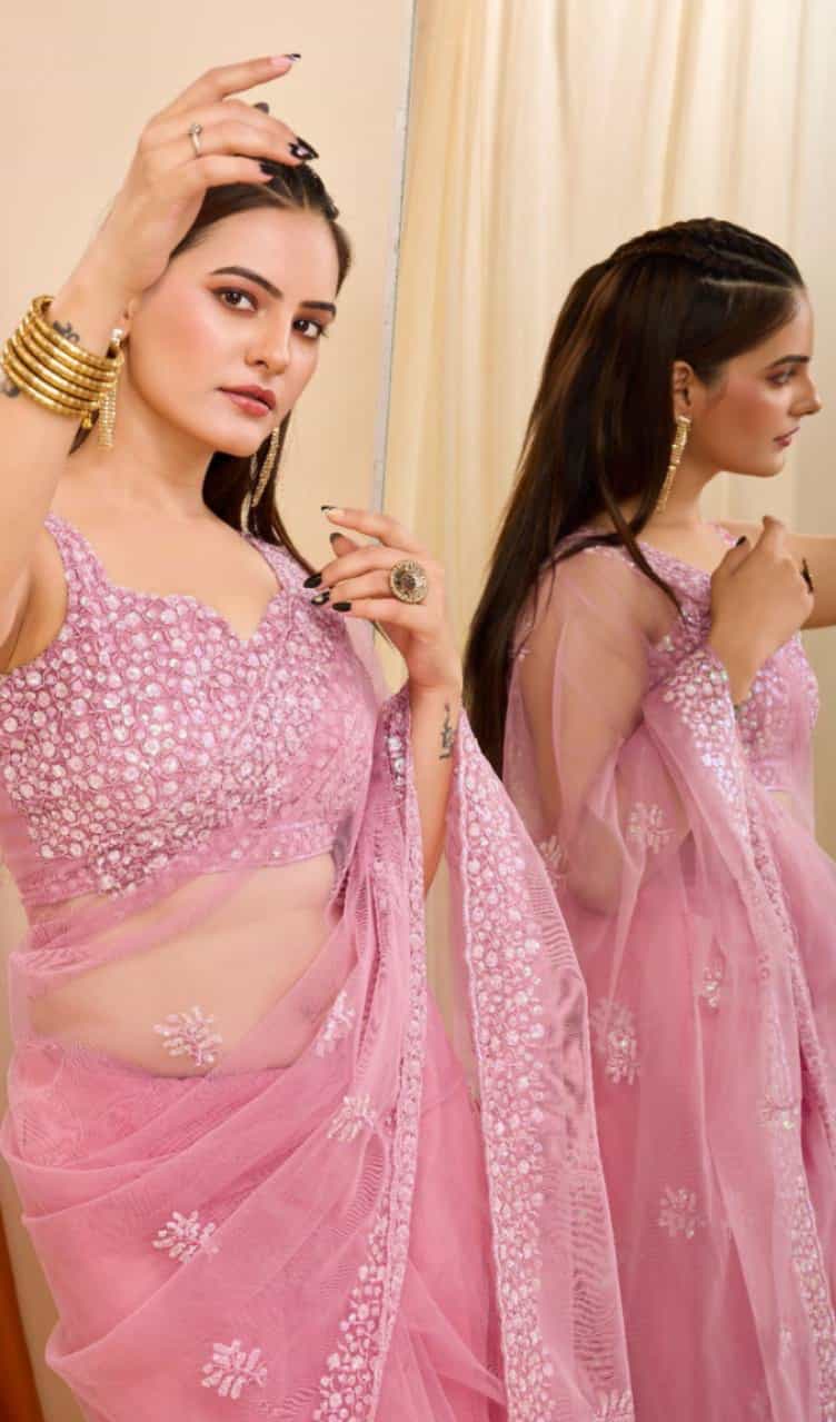 Embellished net saree with sequin blouse