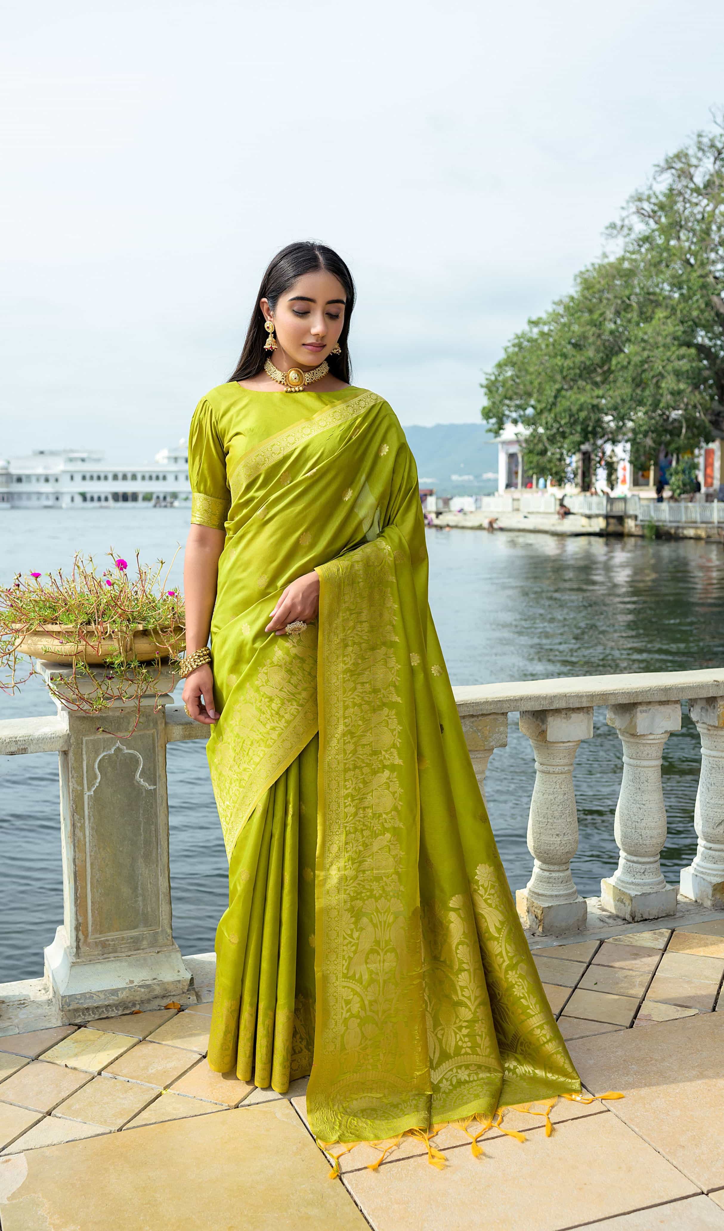 Lime Green Silk Saree