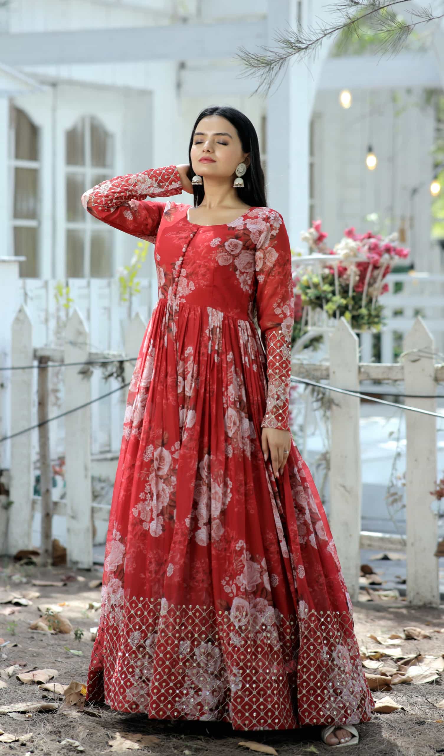 Zari sequins-work faux georgette gown