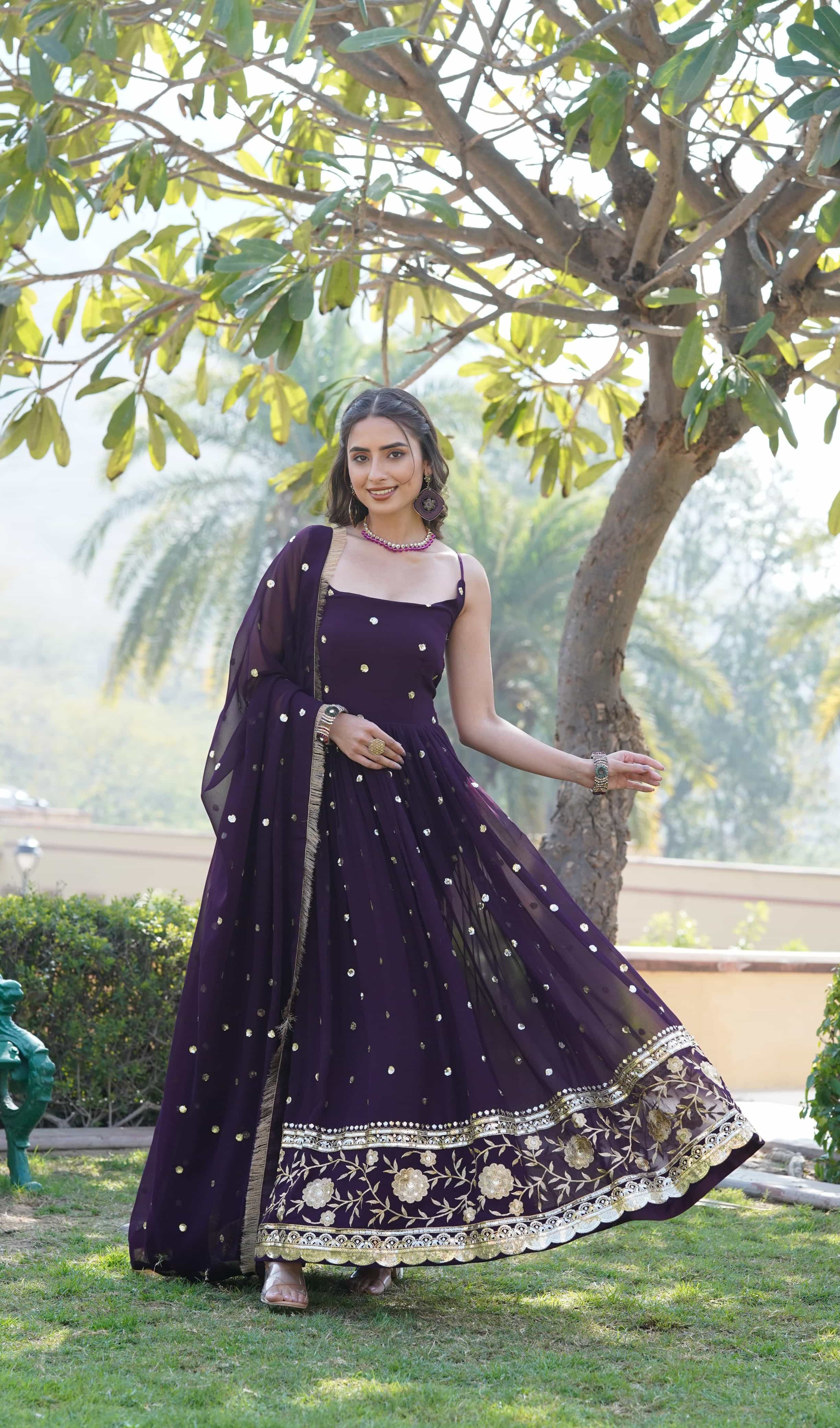 Sequins embroidered gown with dupatta