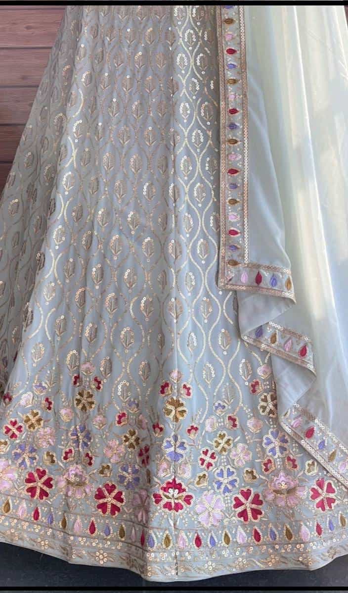 Semi-stitched lehenga with flowing silhouette