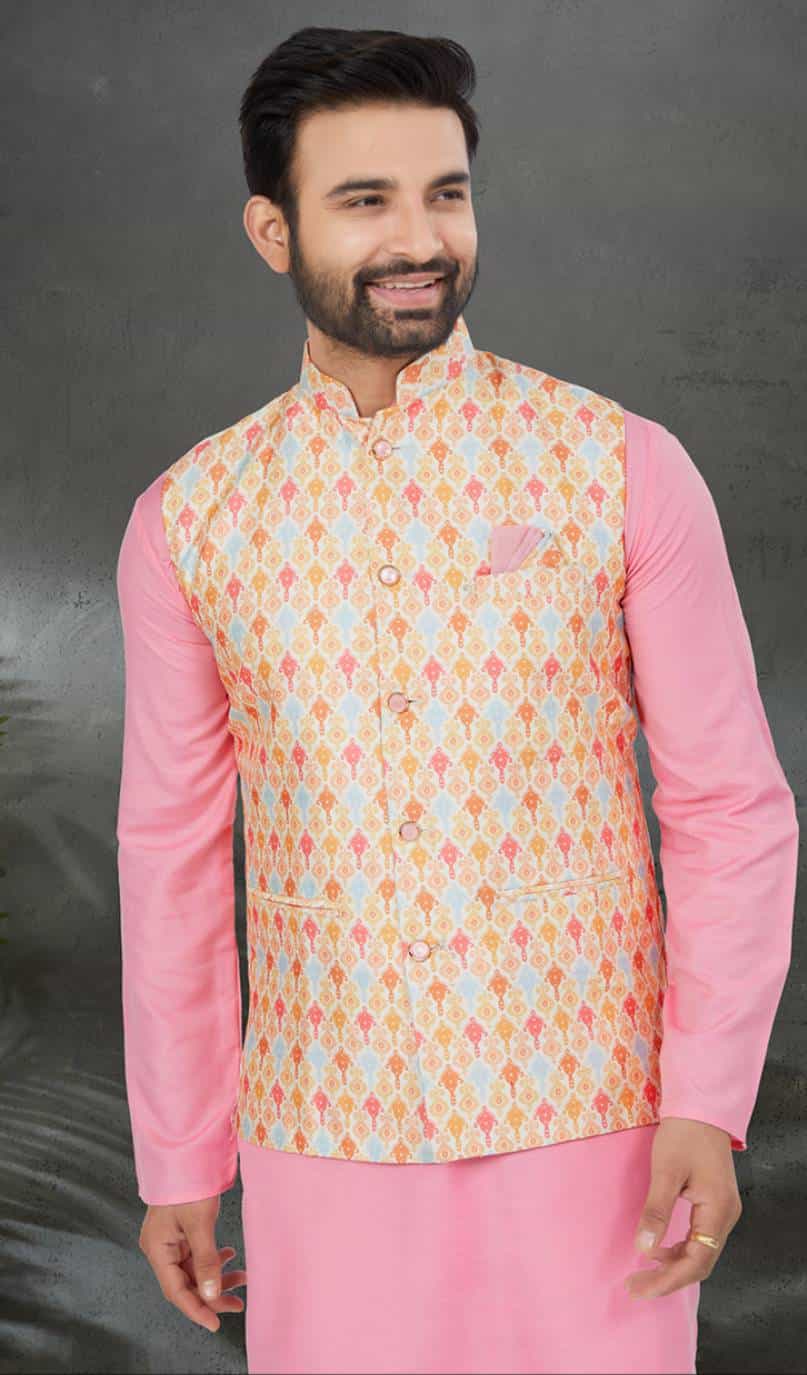 Plain kurta with printed jacket