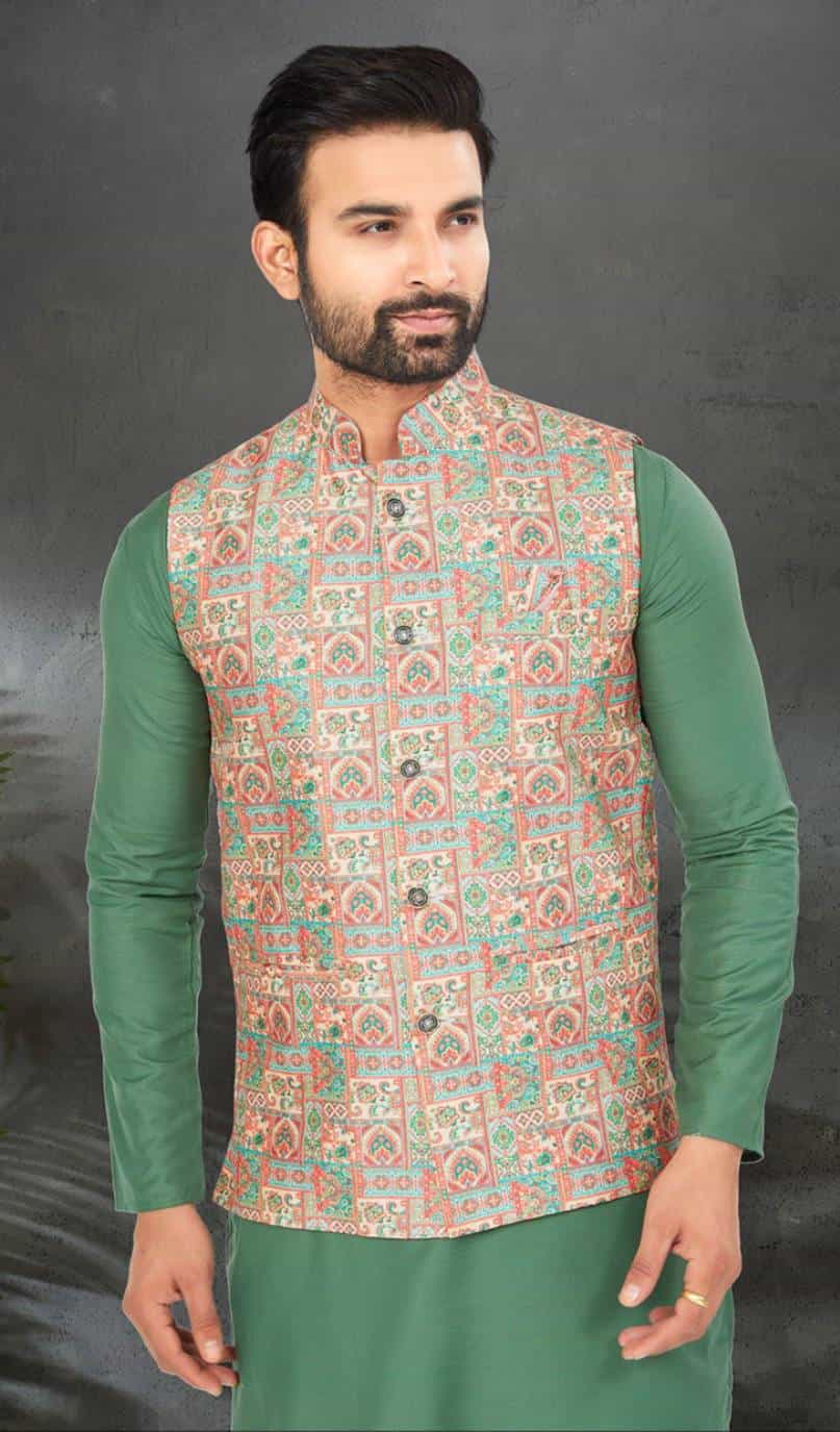 Plain kurta with printed jacket