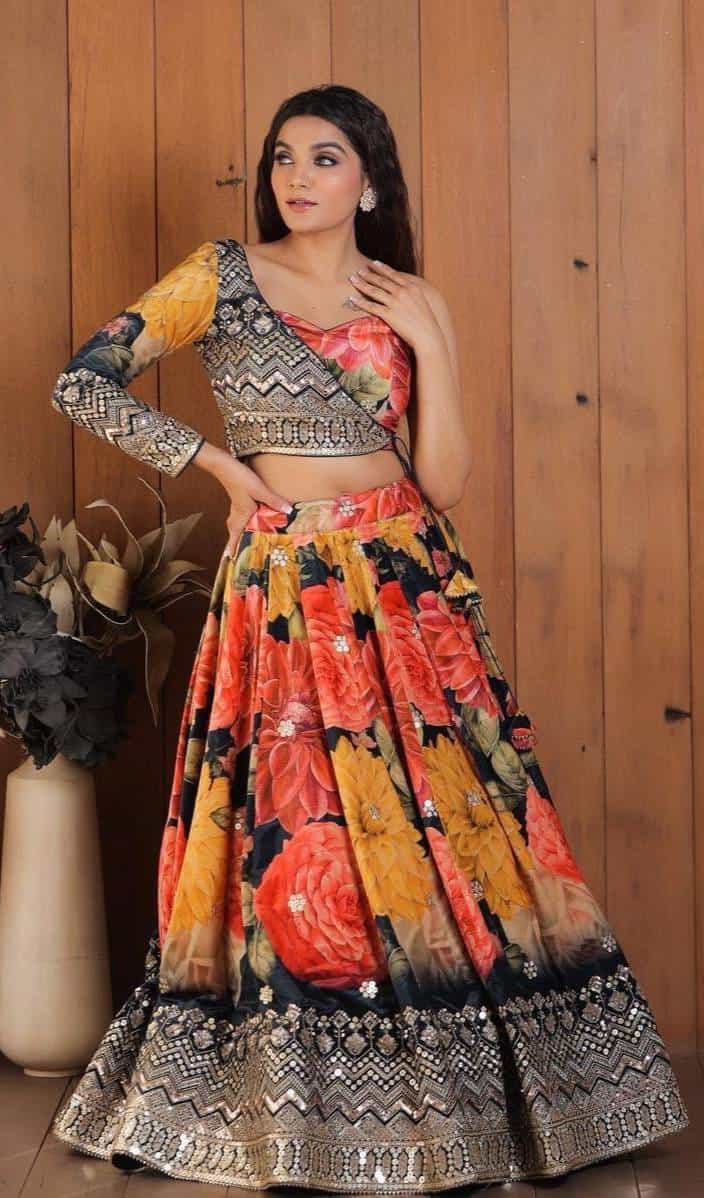 Printed lehenga with sequins work