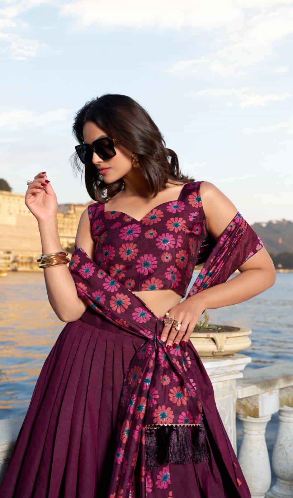 stitched lehenga with canvas