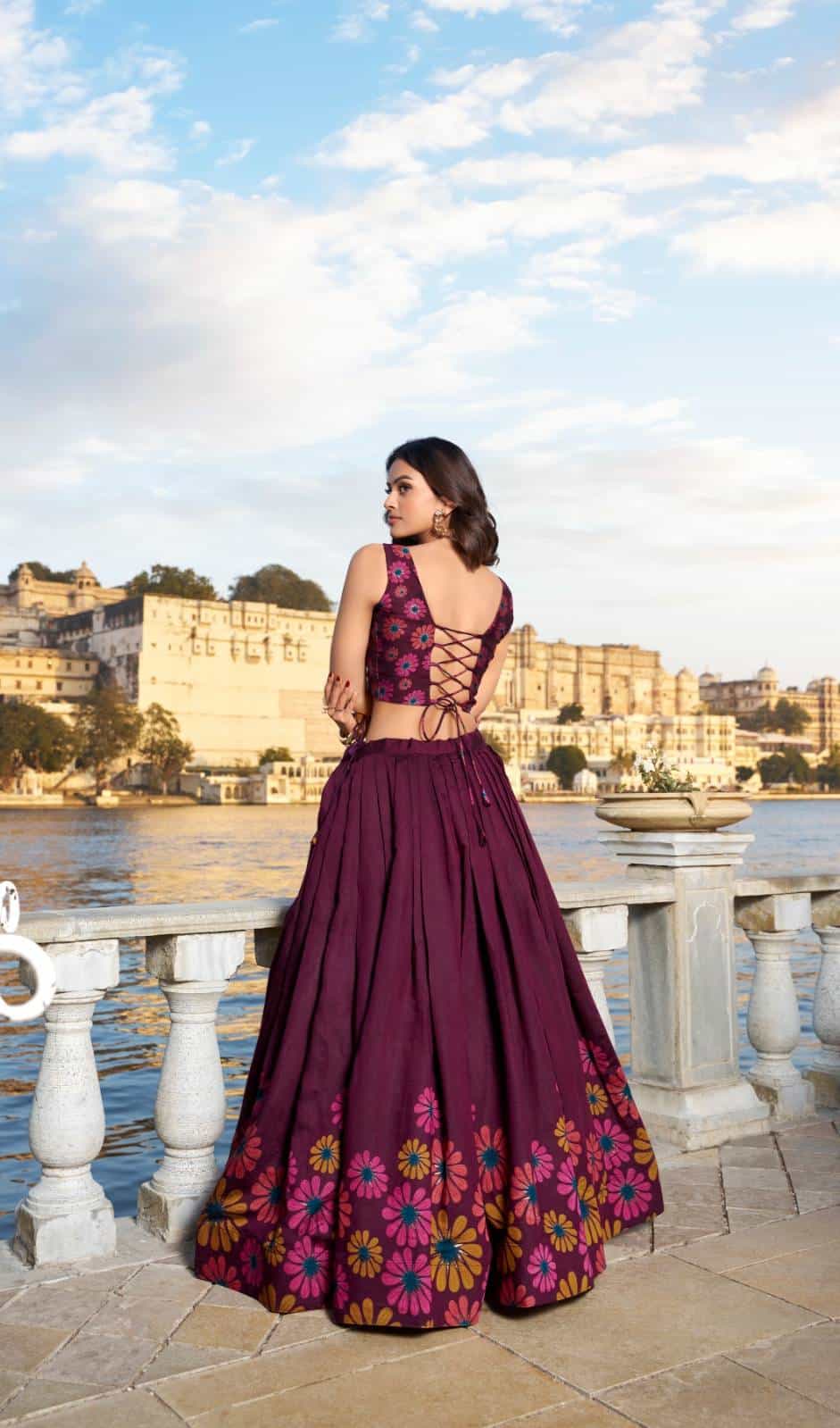 Tussar silk floral print lehenga