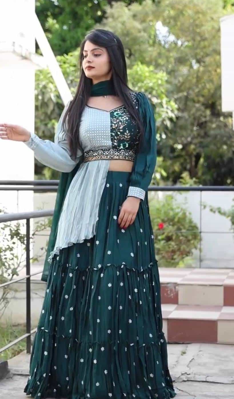 Rich green heavy Chinon lehenga