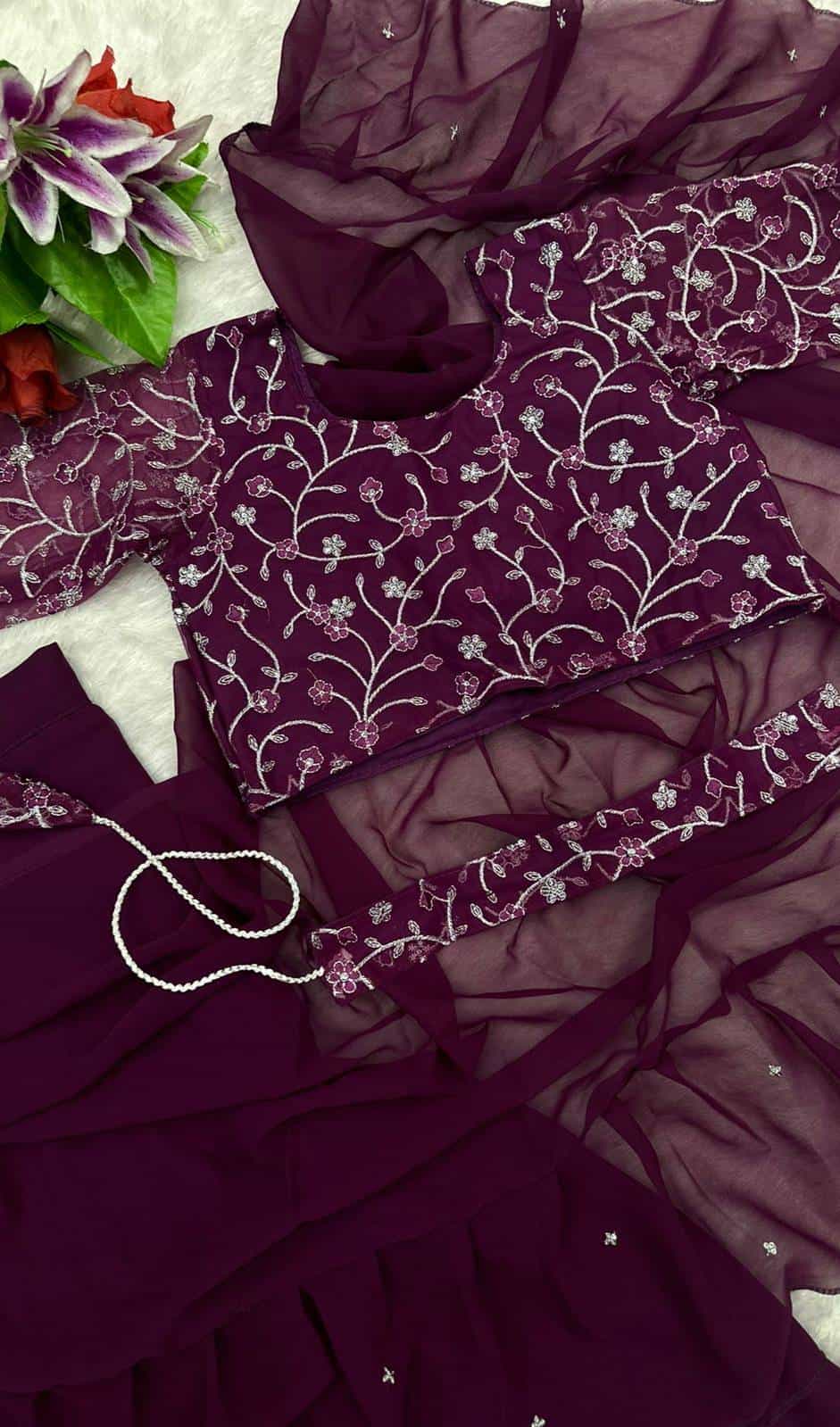 wine color lehenga