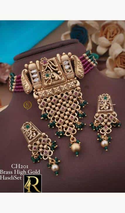 Rajwadi design necklace set with gold plating