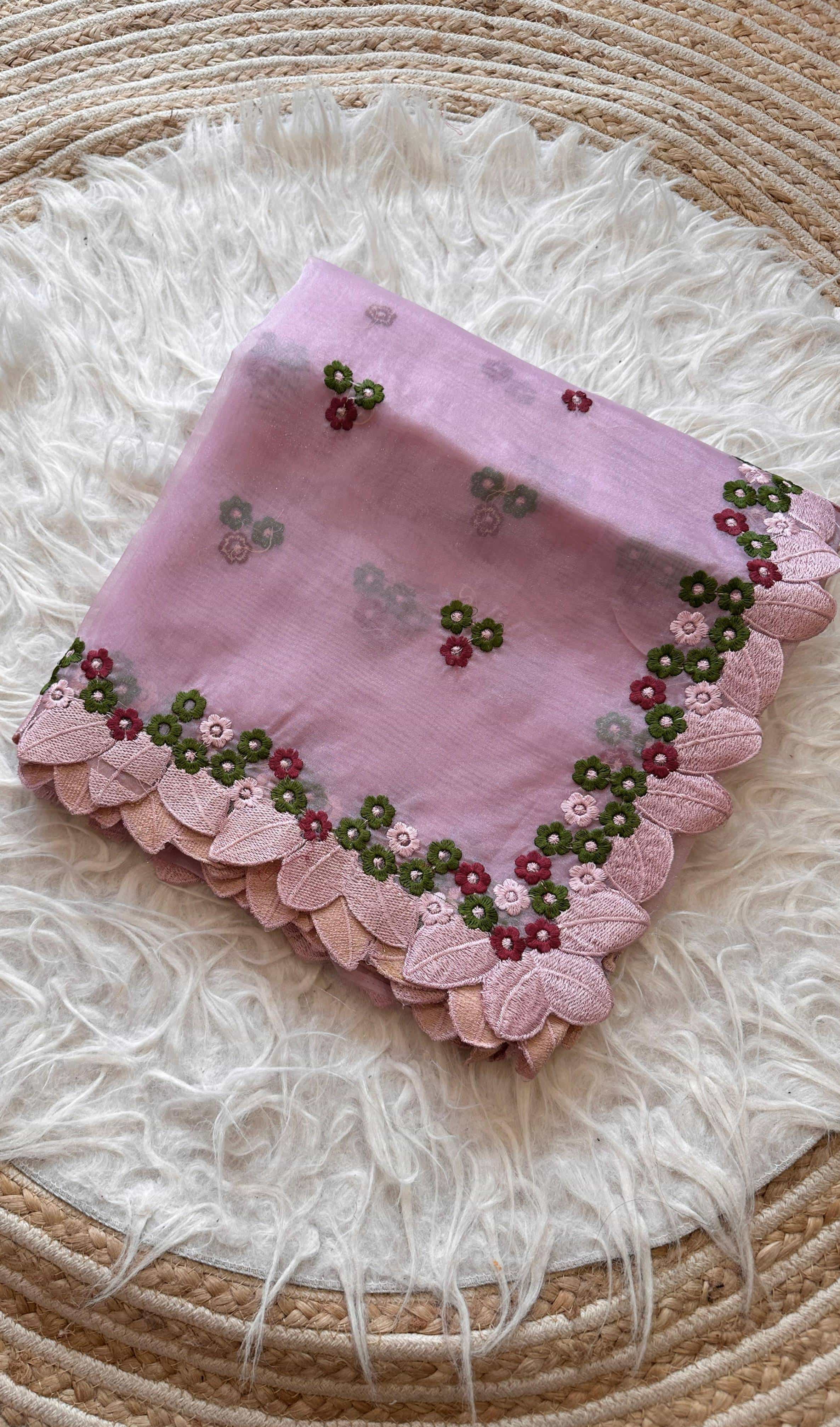 Lucknowi Embroidery Silk Saree