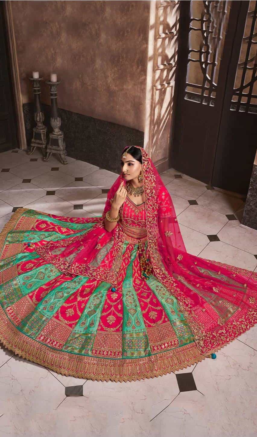 Wedding lehenga with patch border and embroidery