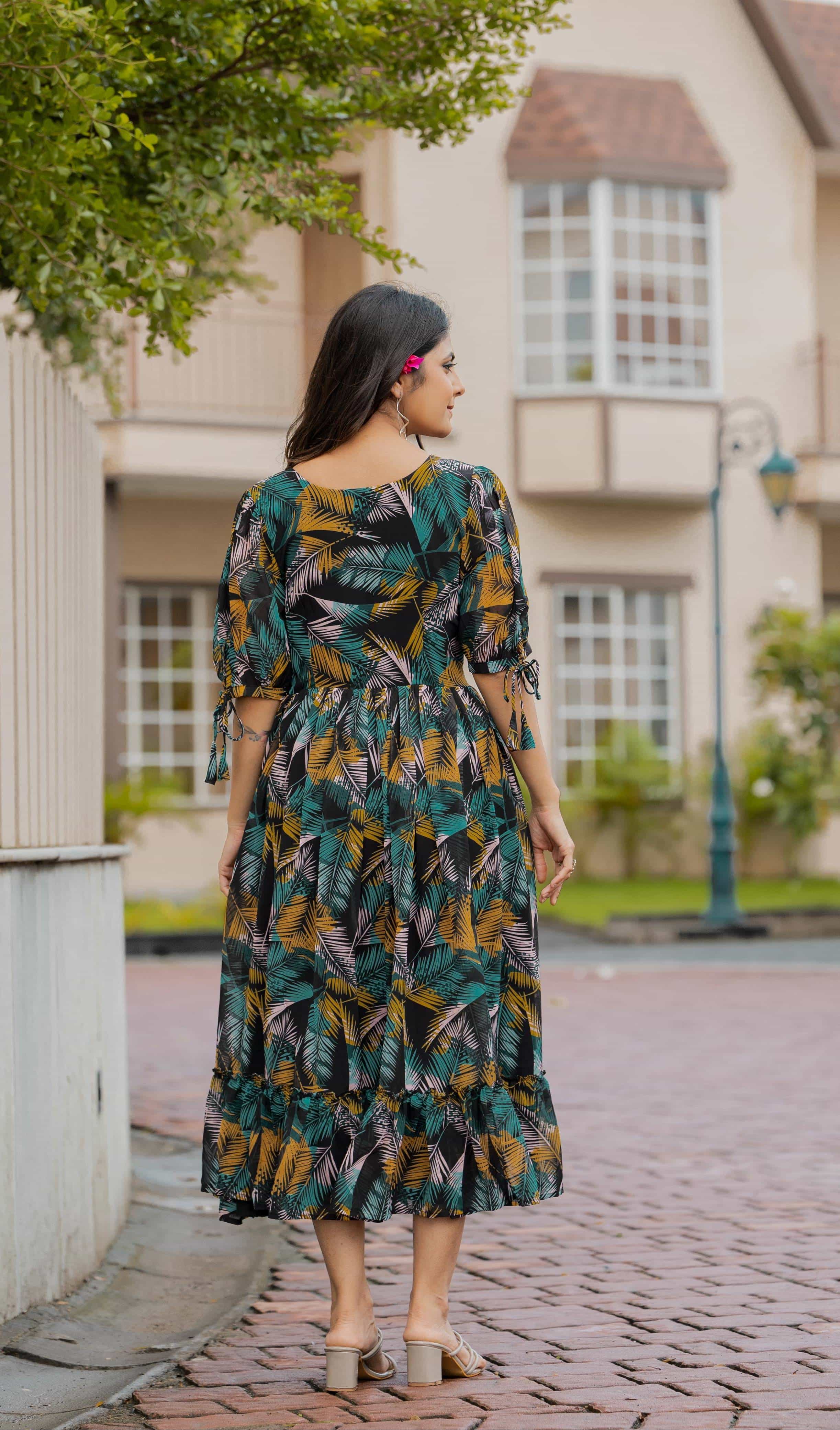 faux georgette floral print dress