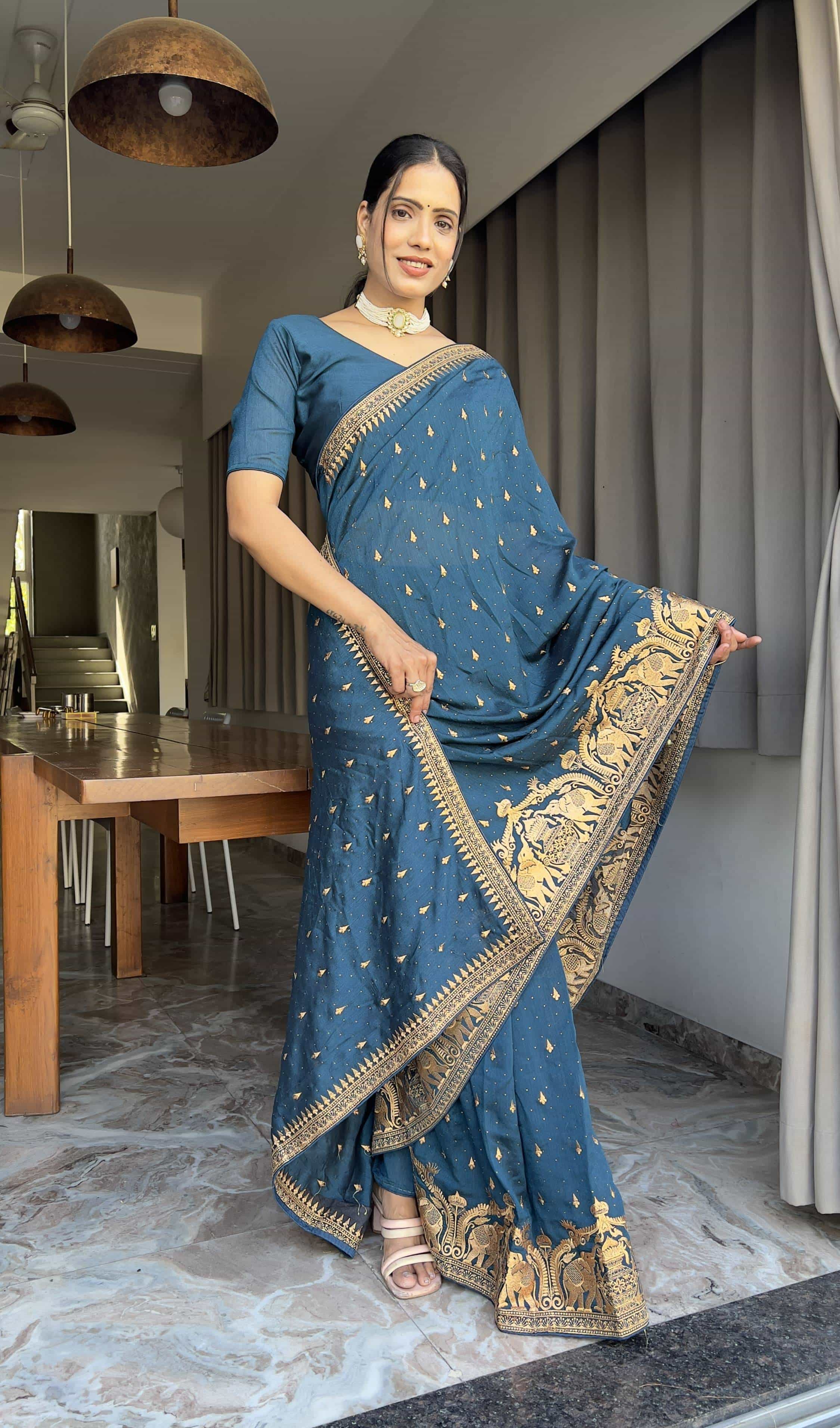 Rama Blue Color Saree