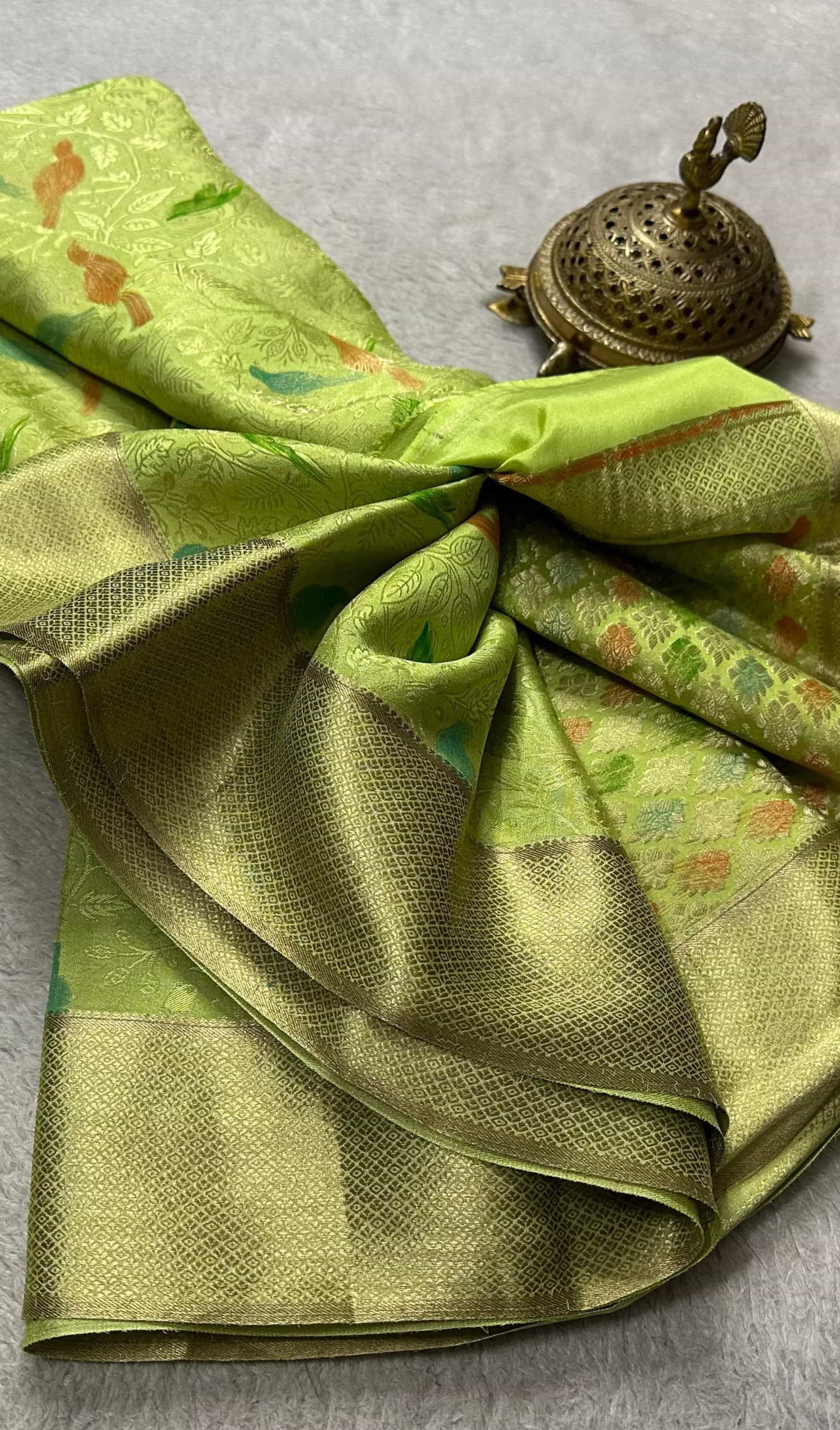 Inchworm Green Silk Brocade Saree