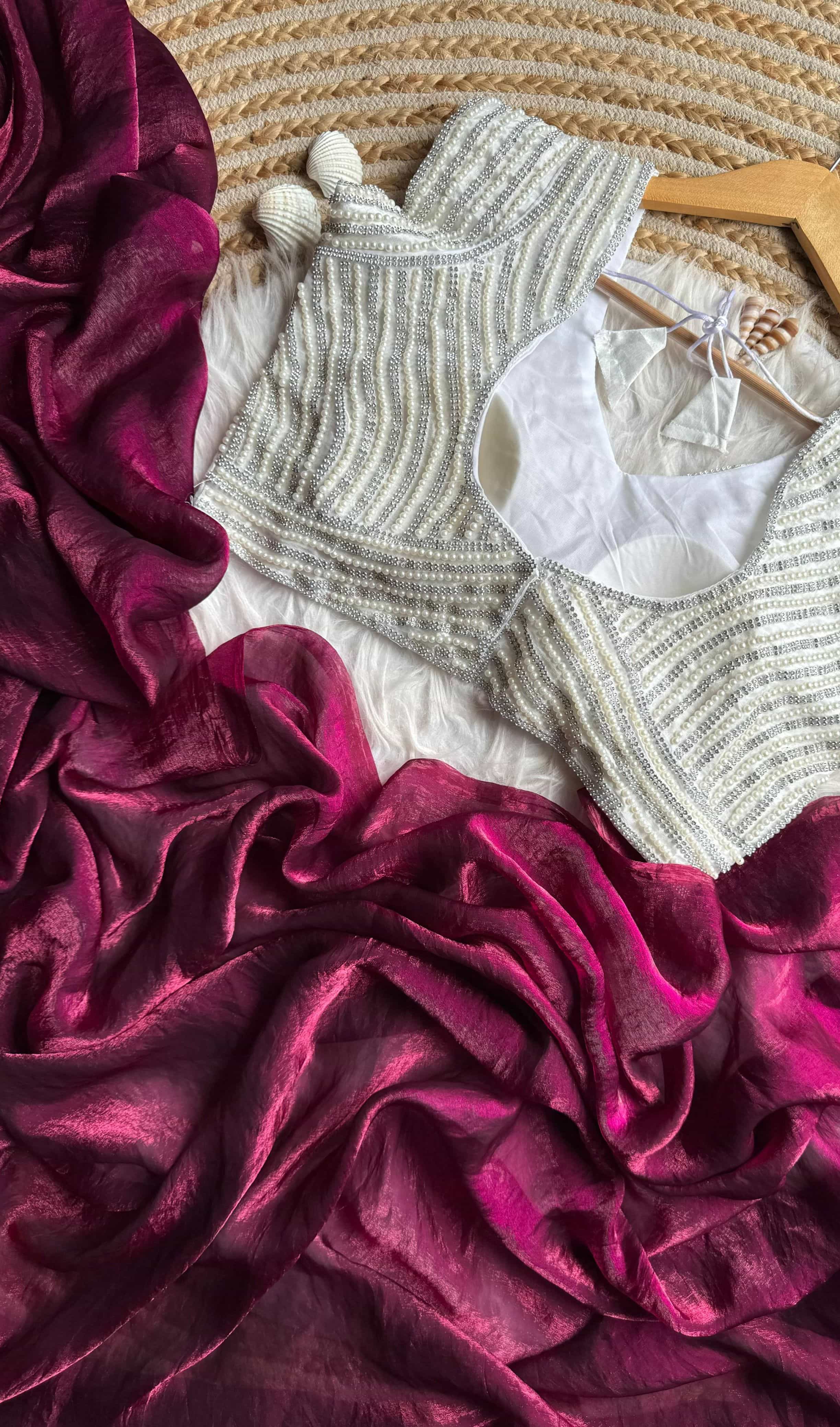 heavy soft mulmul wine saree