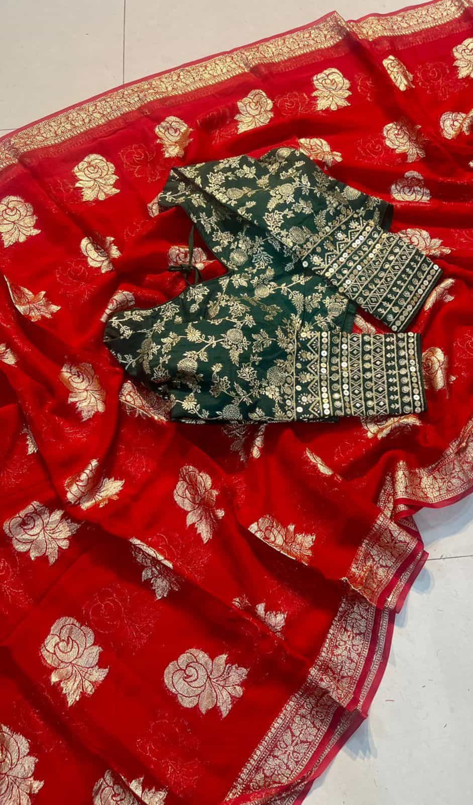Red Color Saree with jacquard borders
