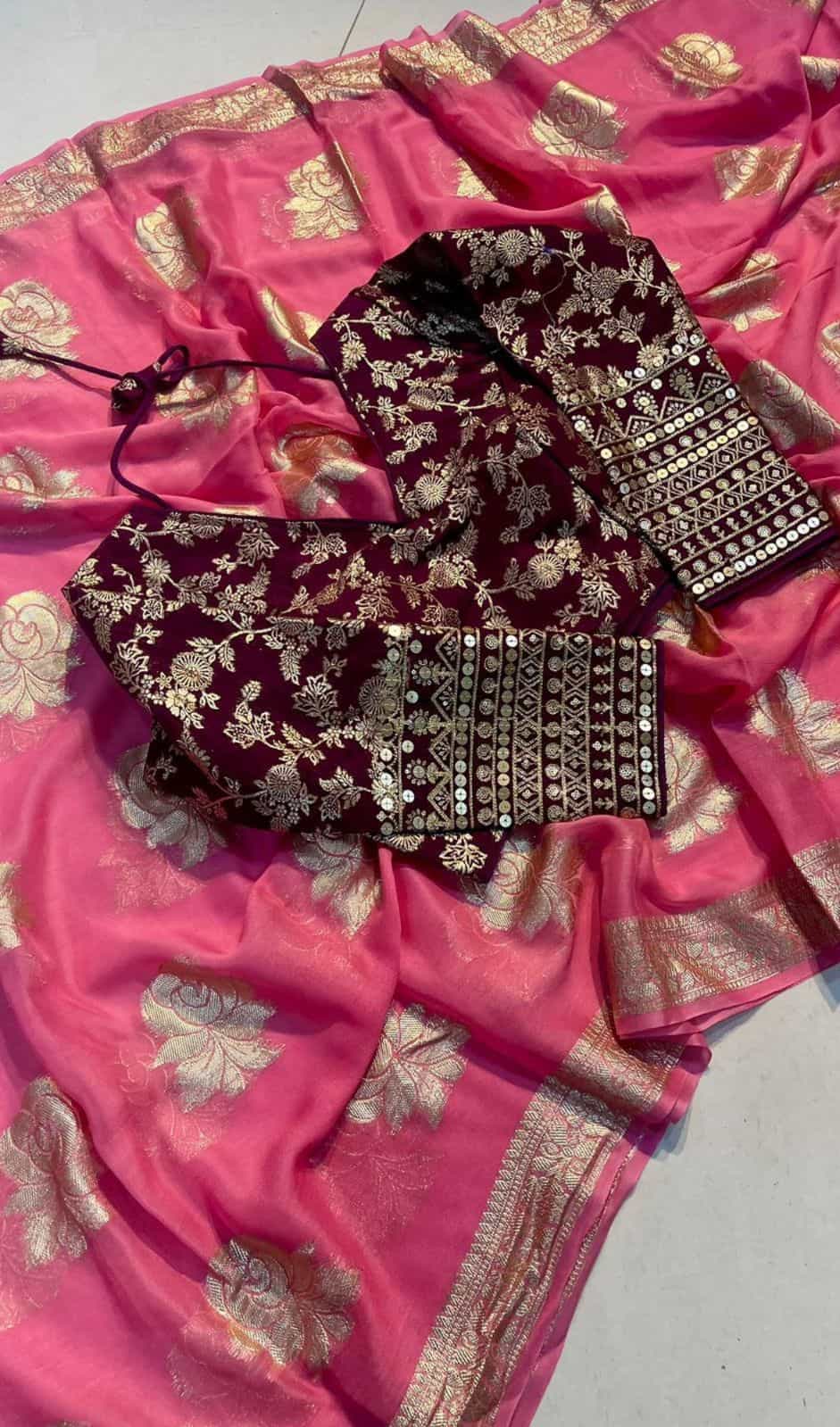 Pink Color Saree with jacquard borders