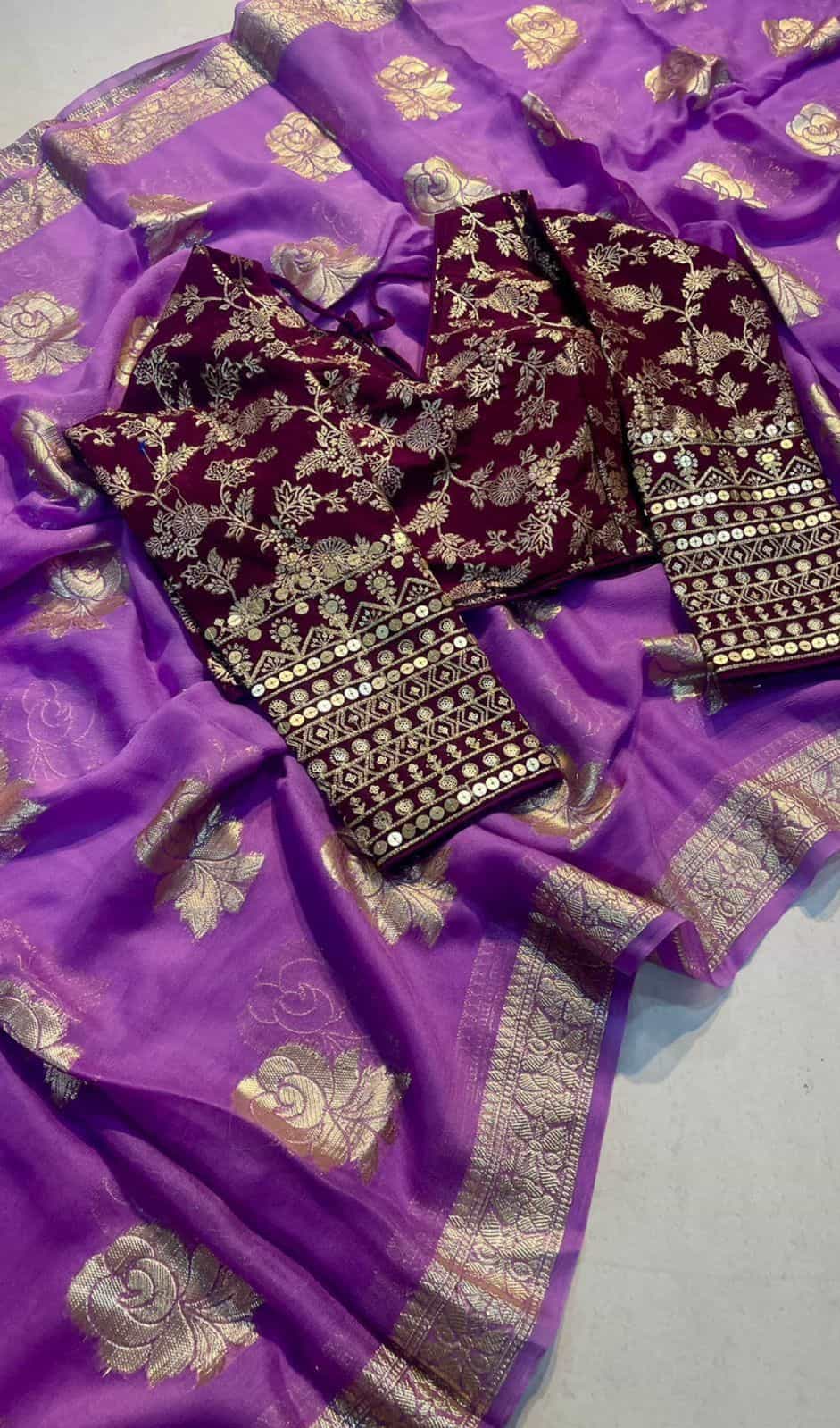 Violet Color Saree with jacquard borders