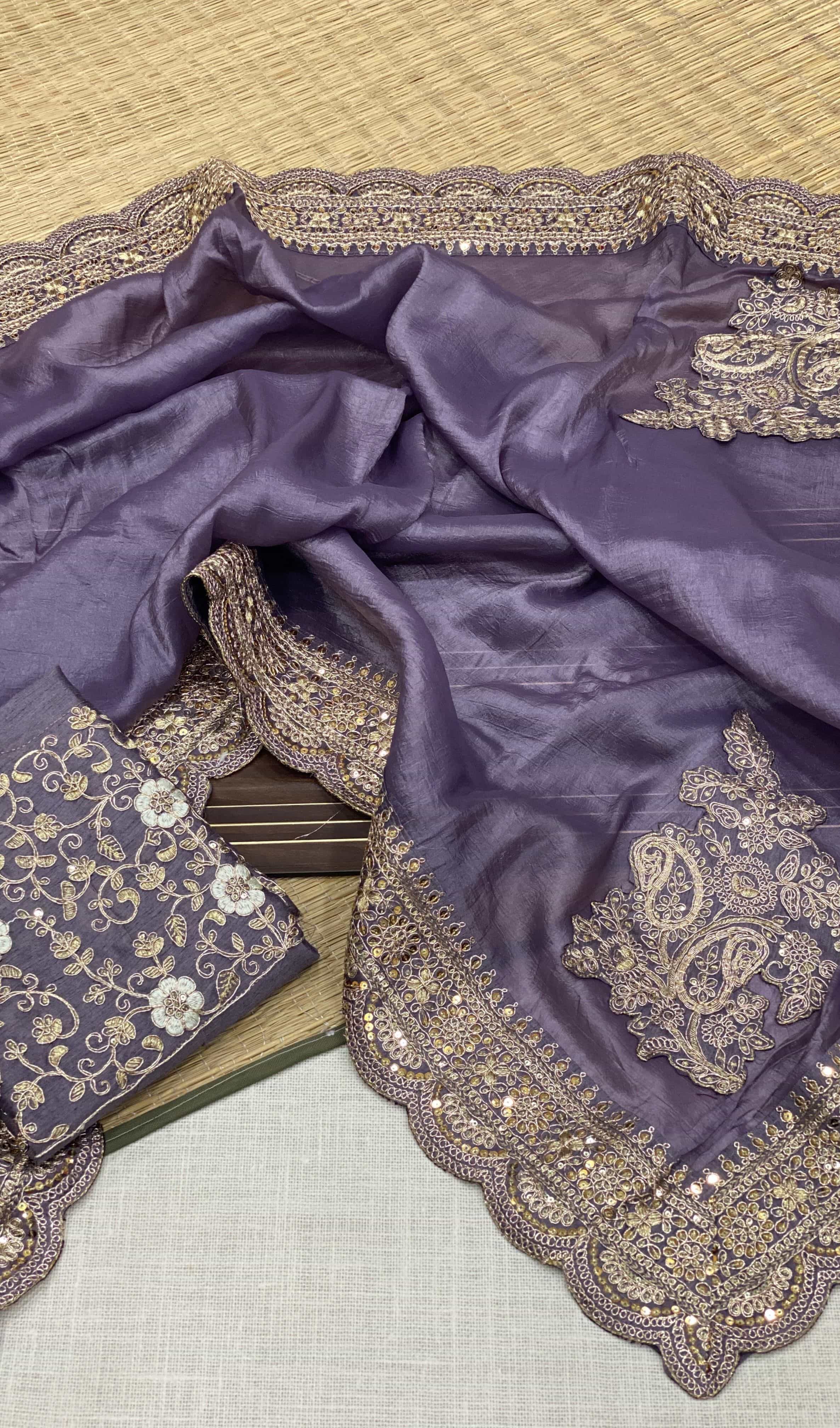 Glass Tissue Lavender Color Saree