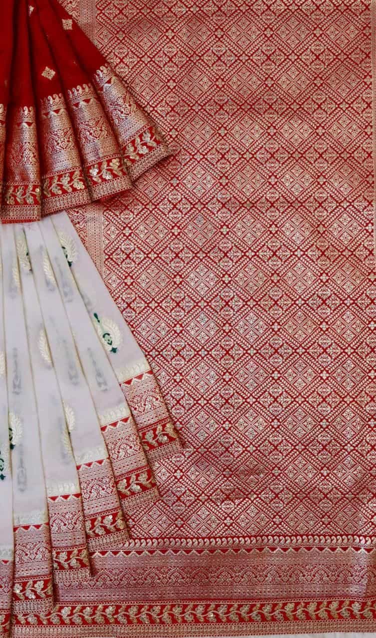 white georgette saree with zari weaving