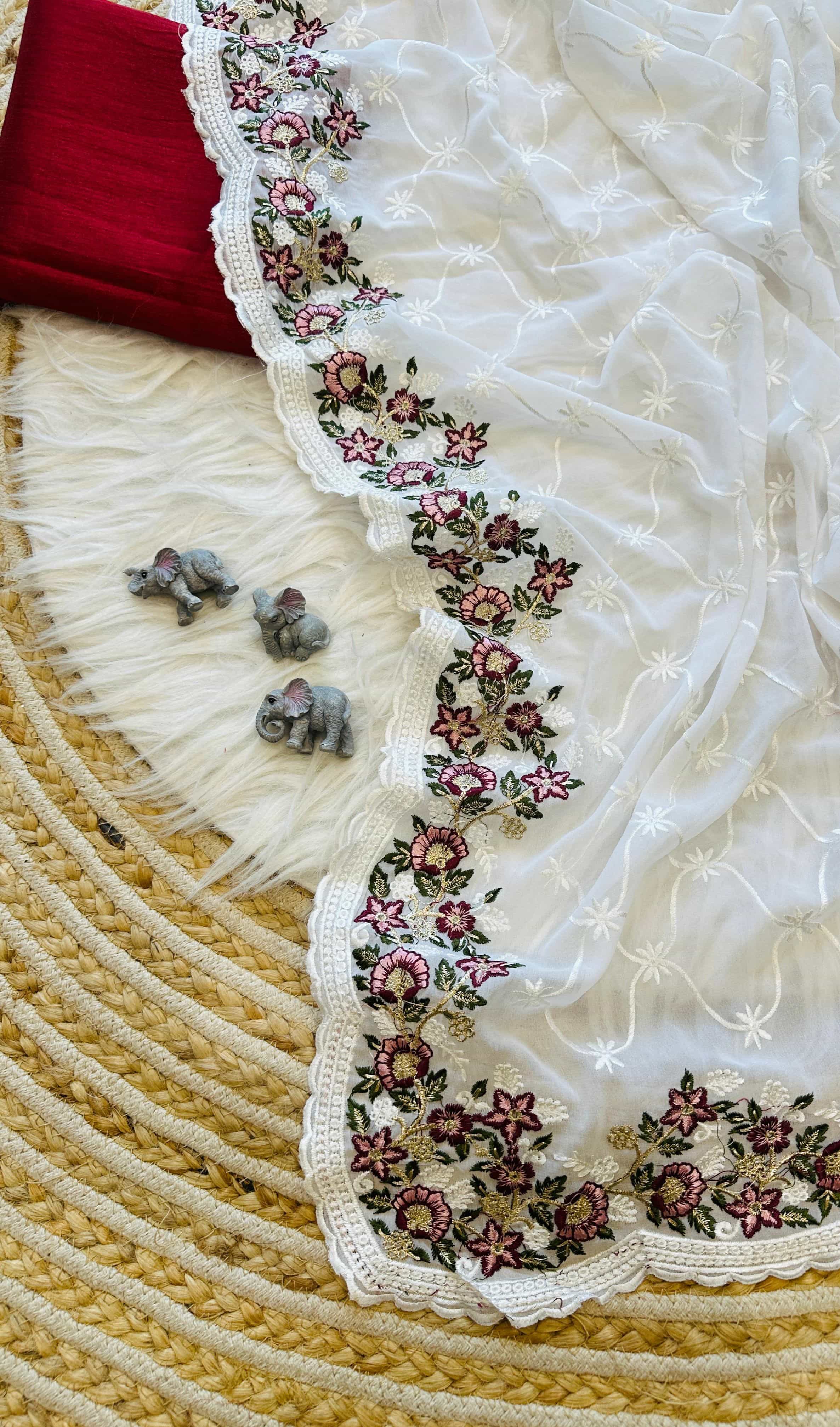 pure georgette saree with jaal work