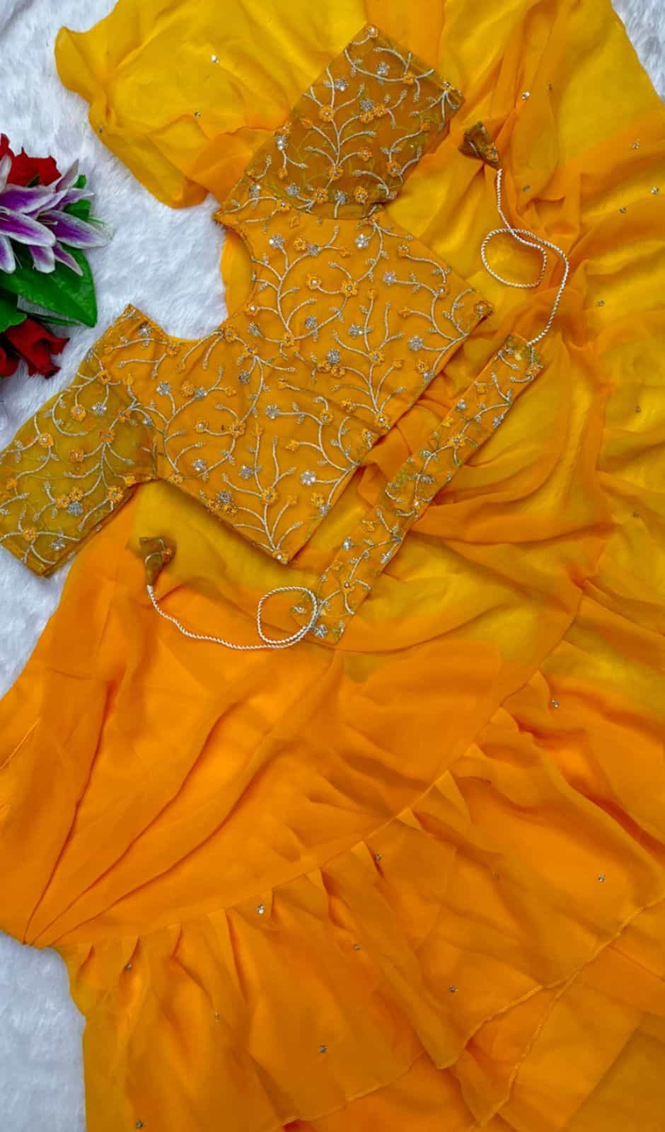 stitched yellow lehenga