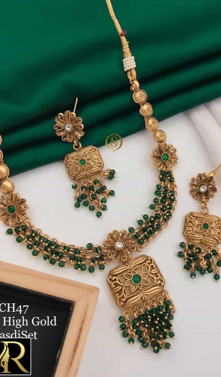 Statement Rajwadi necklace and earrings in high gold polish