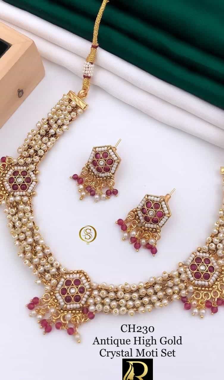 Rajwadi antique gold-plated necklace and earrings set