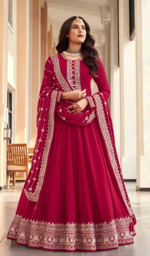 Pink georgette kurti with embroidery