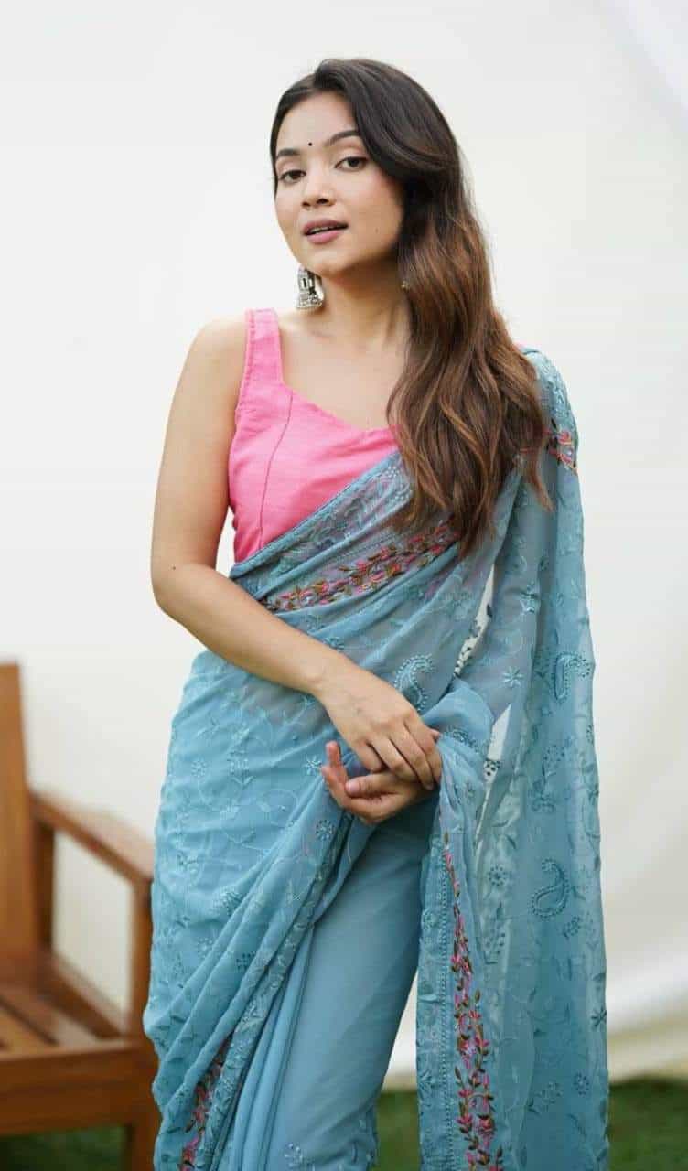Aqua Blue Color Saree