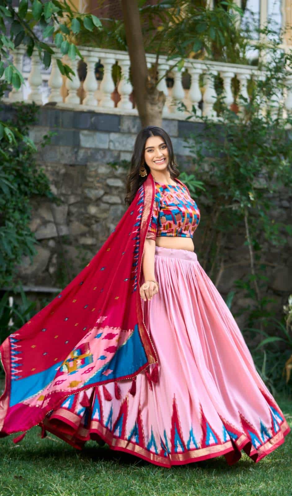 Pink Tussar Silk Lehenga Choli Set