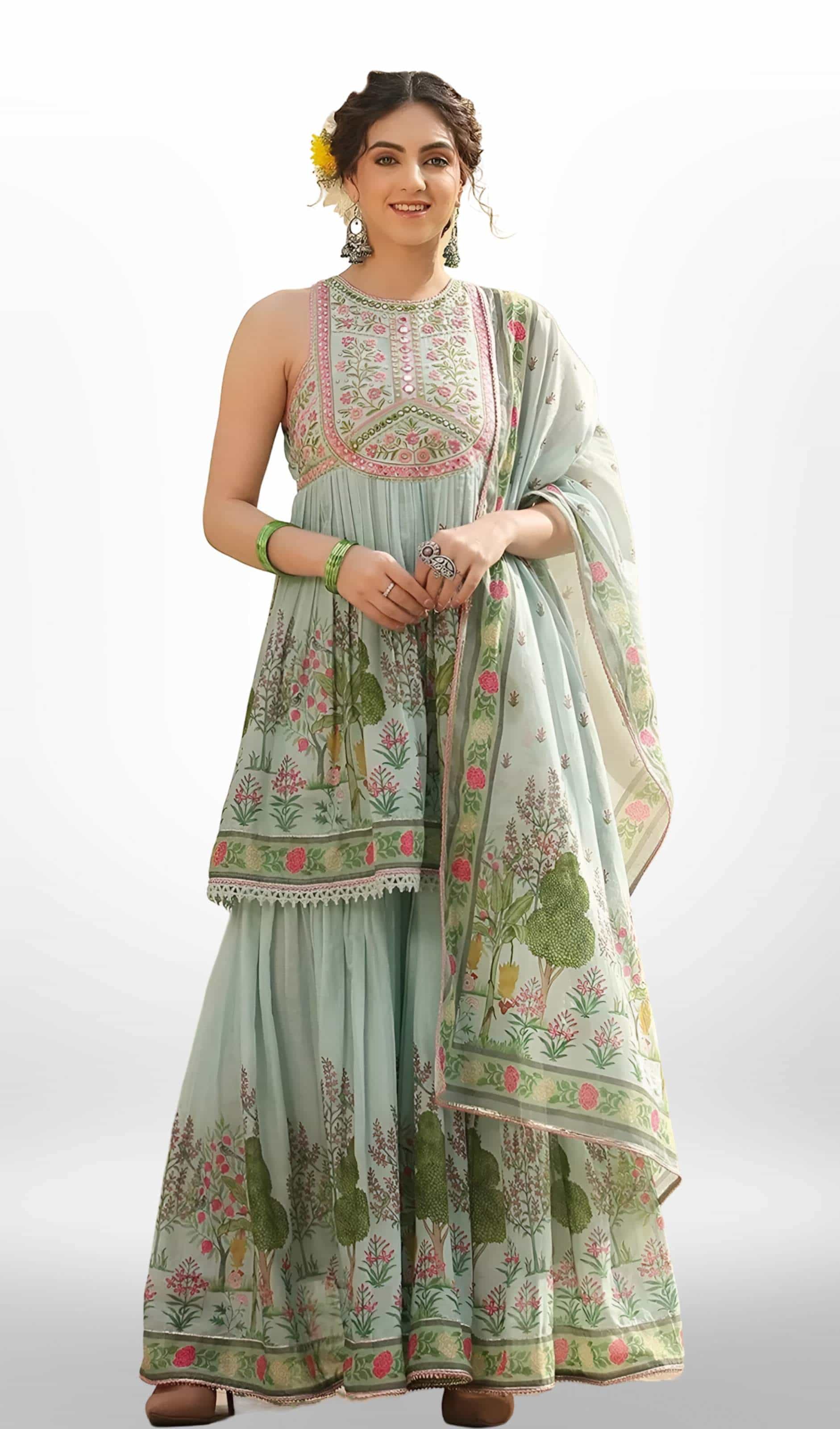 Pista Green Sharara Suit Set