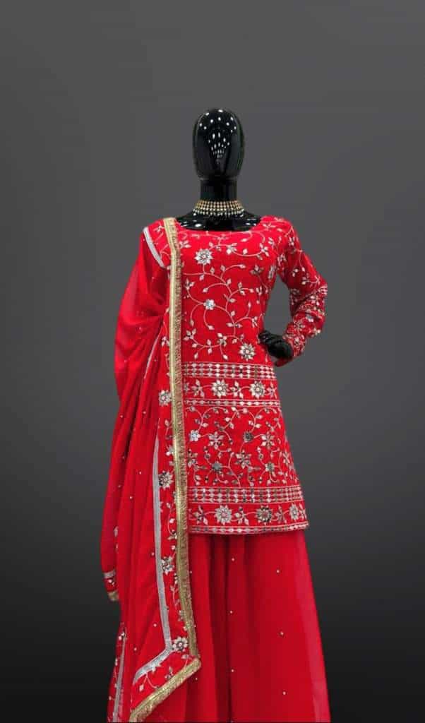 Red Sharara Kurti Set