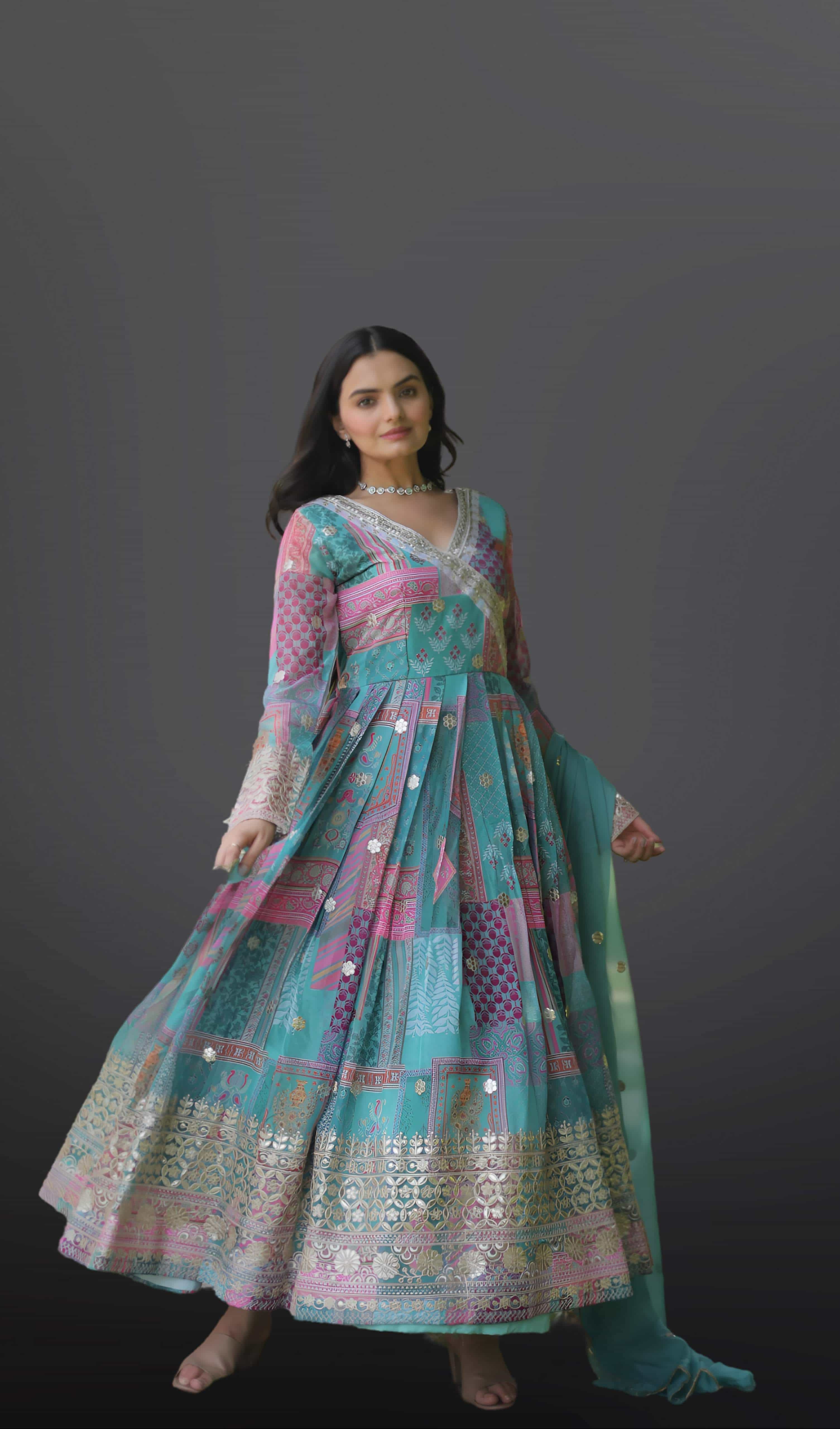 Blue Gown and Dupatta Set