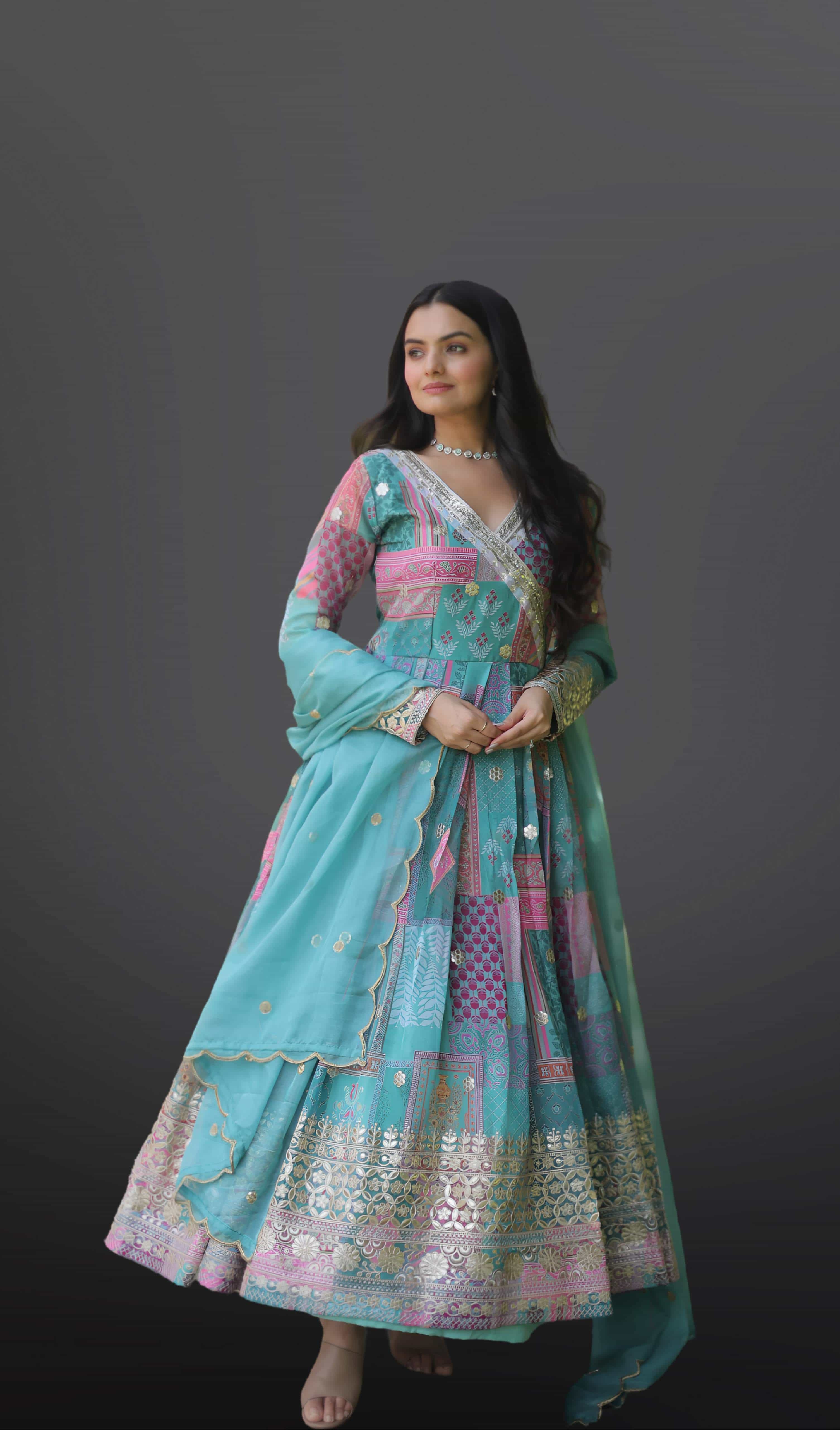 Blue Gown with Dupatta